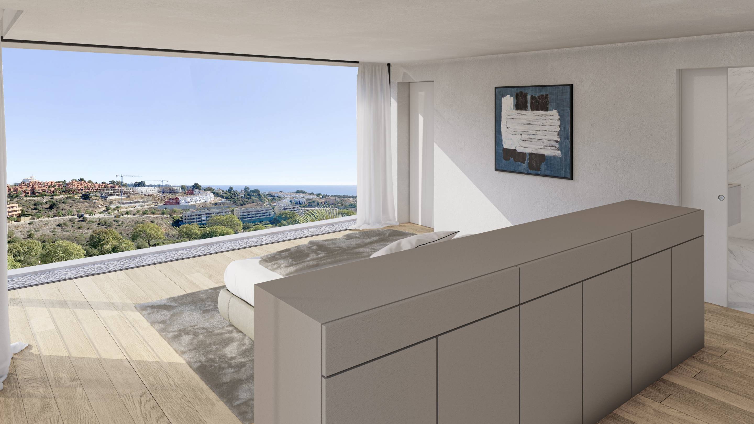 Terrace of new-build villa overlooking garden, Bahia de las Rocas