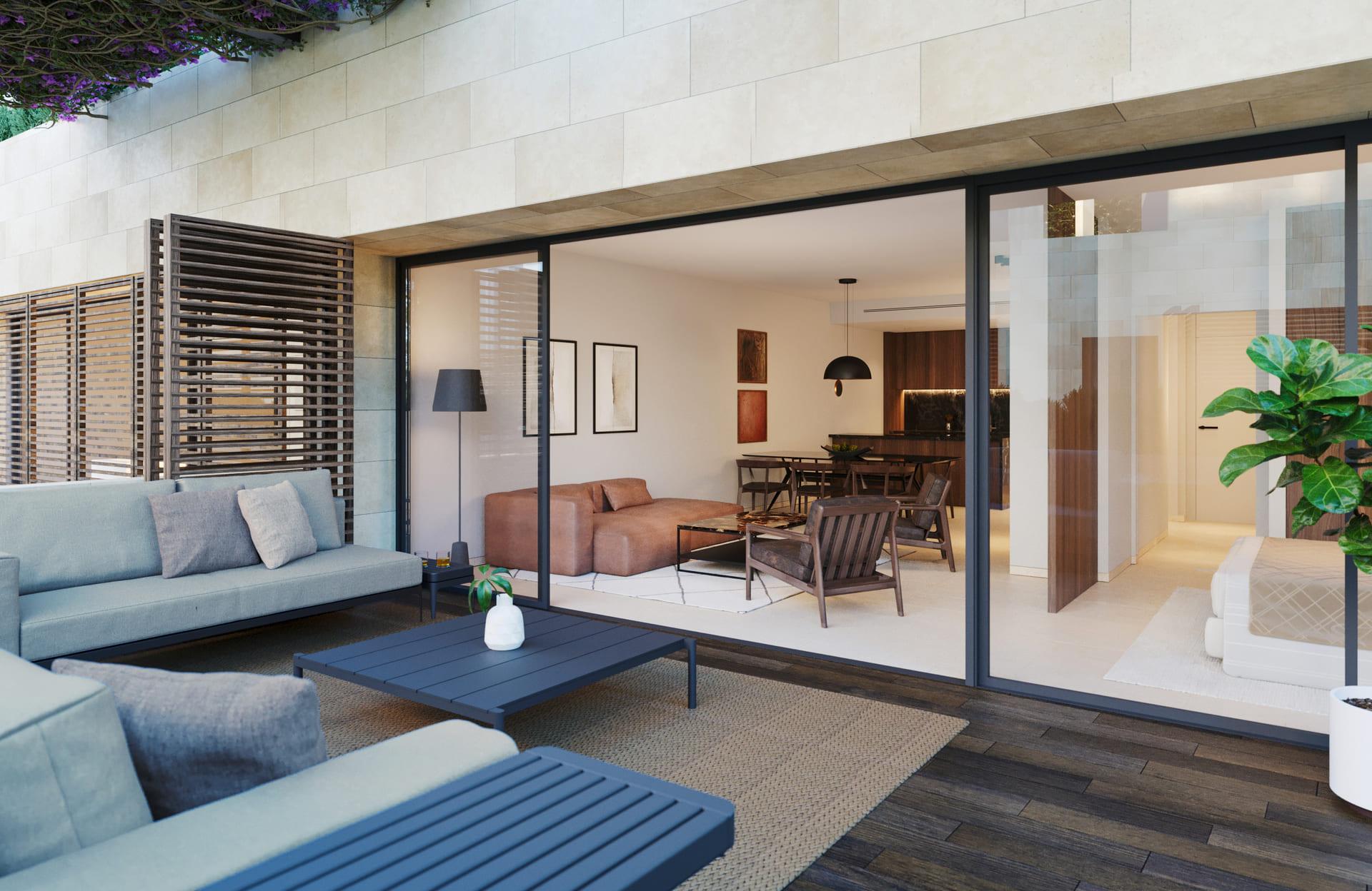 Communal garden area at new-build development, Nueva Milla De Oro