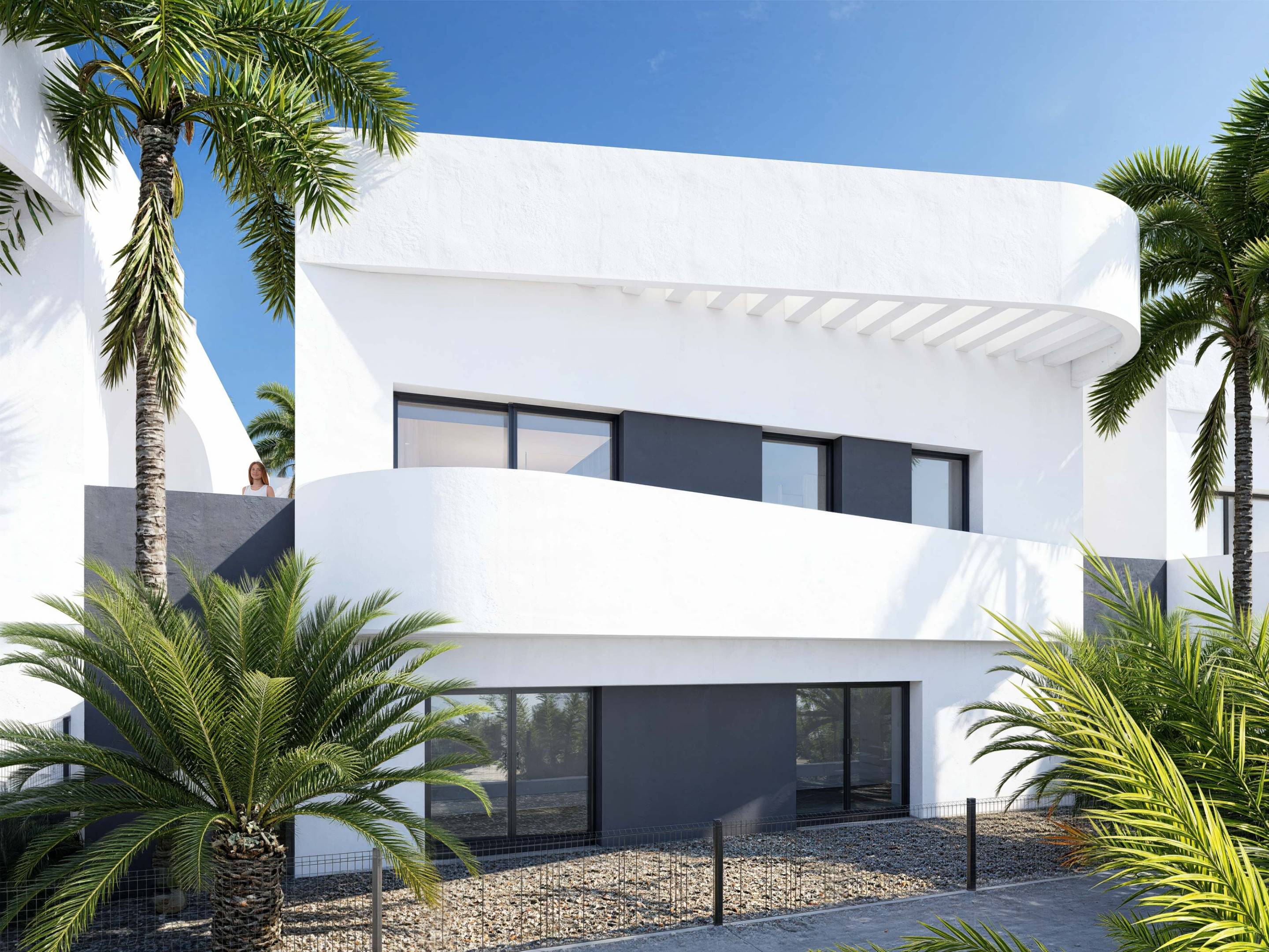 Terrace or outdoor area of new-build villa, Algorfa, showing plot extent