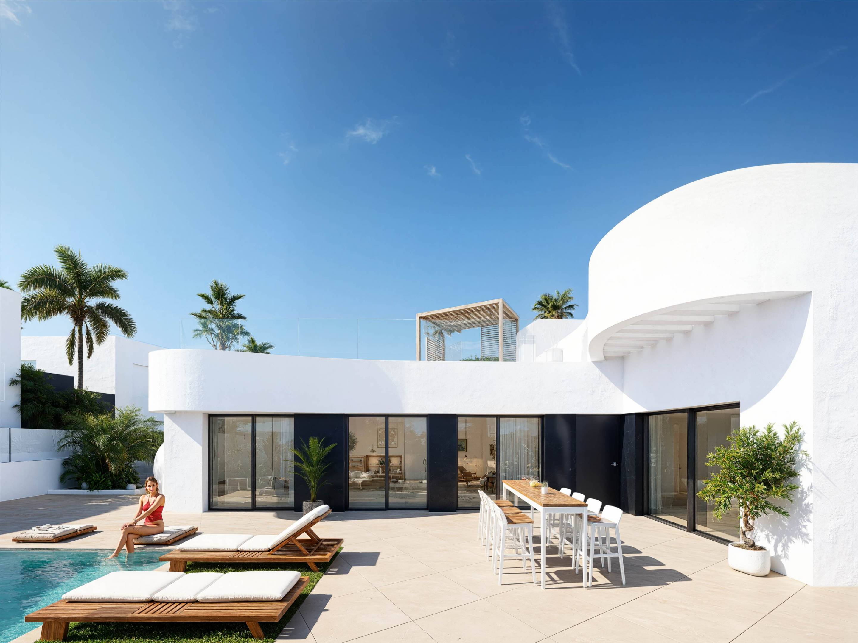 Rear garden view of new-build 3-bedroom villa on 295m2 plot, Algorfa