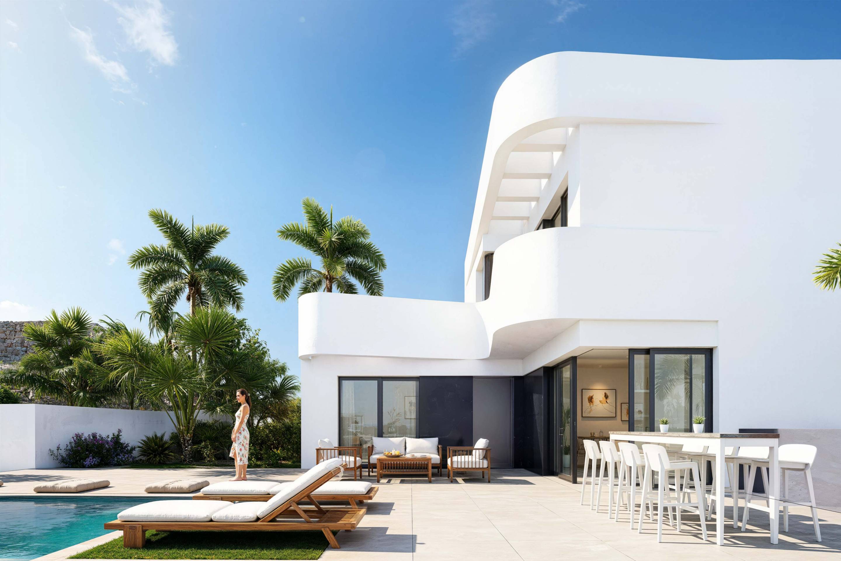 Exterior side view of 3-bedroom new-build villa, Comunidad Valenciana, Algorfa