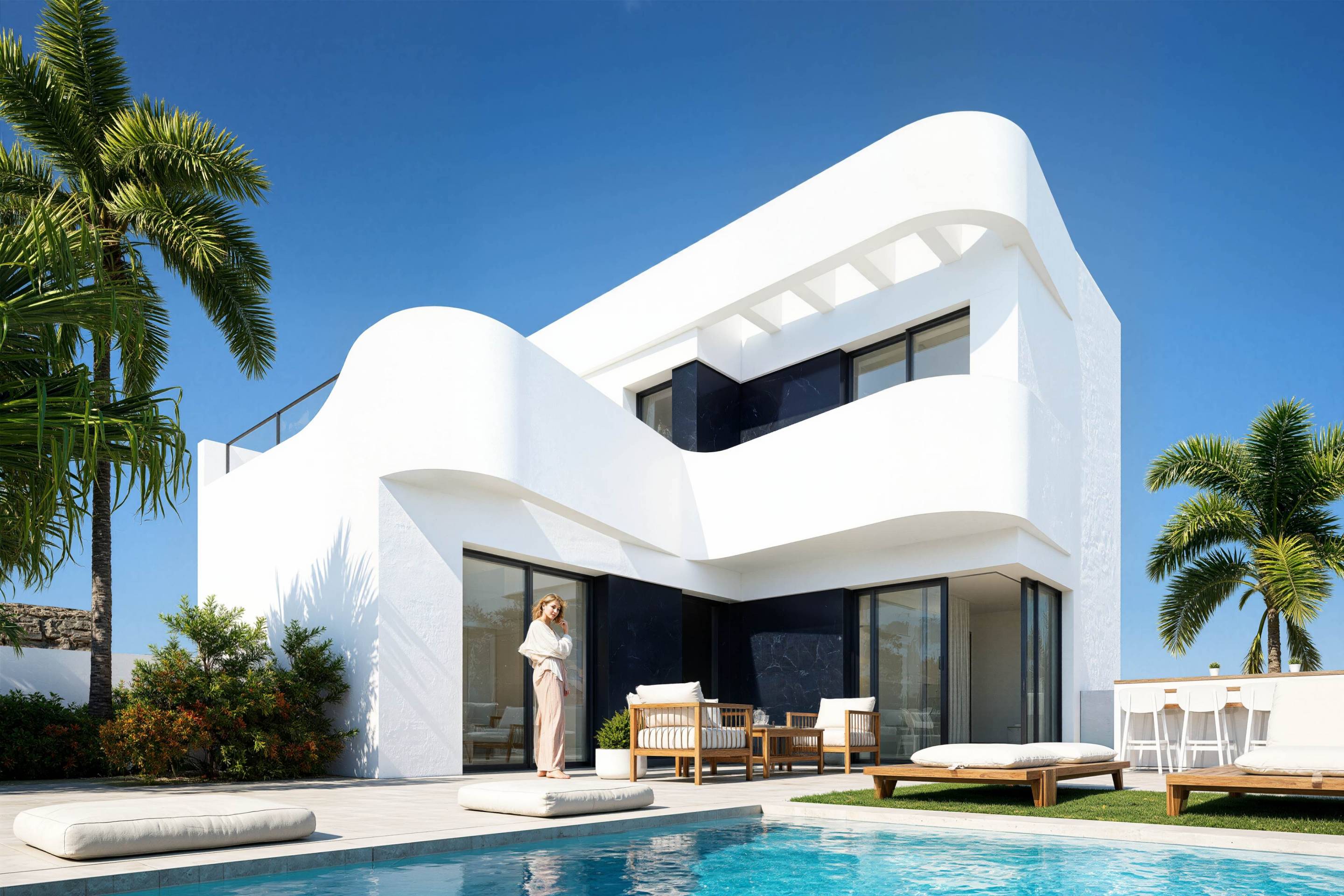 Garden or plot area of new-build villa in Algorfa with surrounding land visible