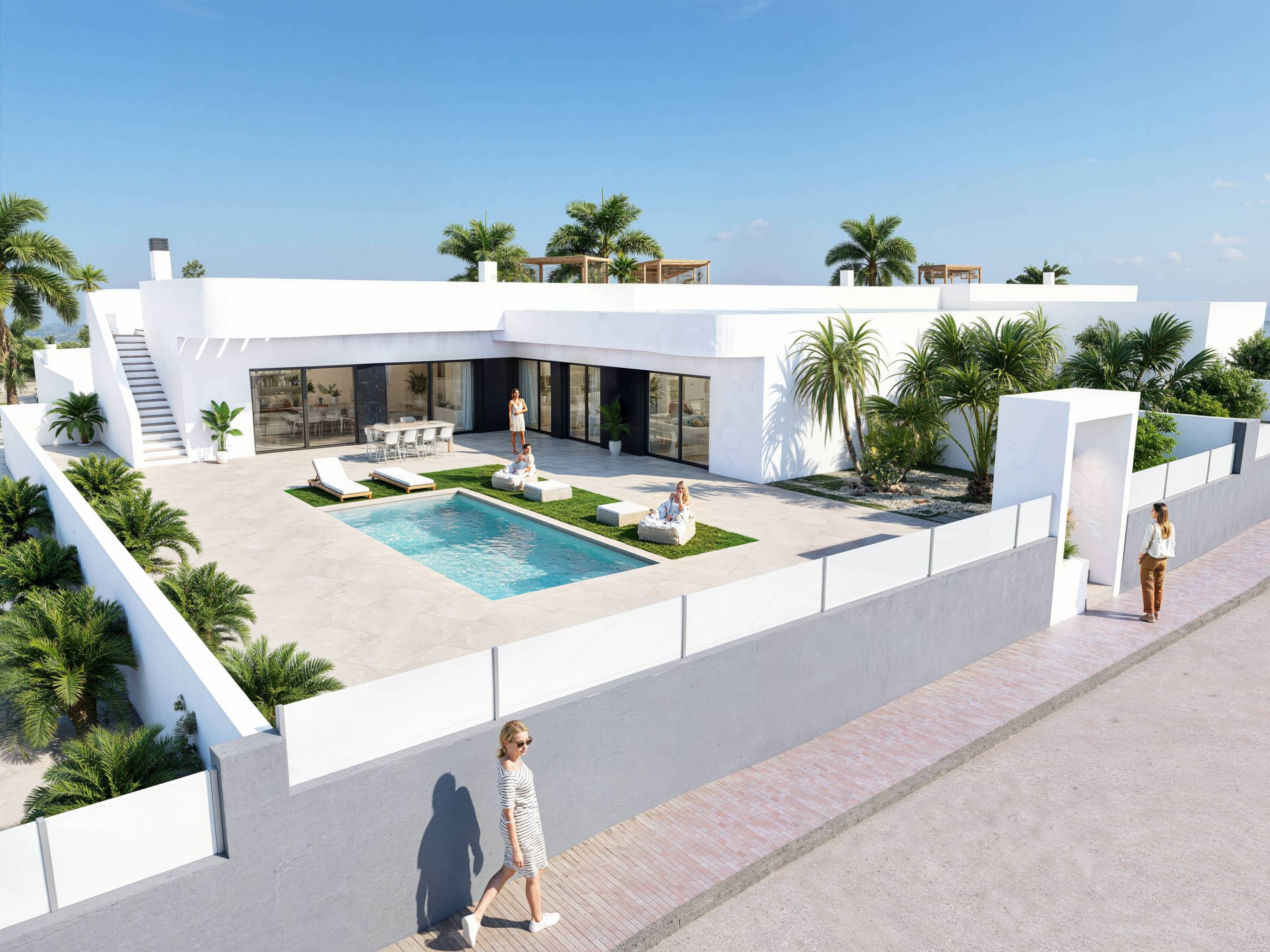 Bedroom in new-build villa, Algorfa, showing window and fitted space