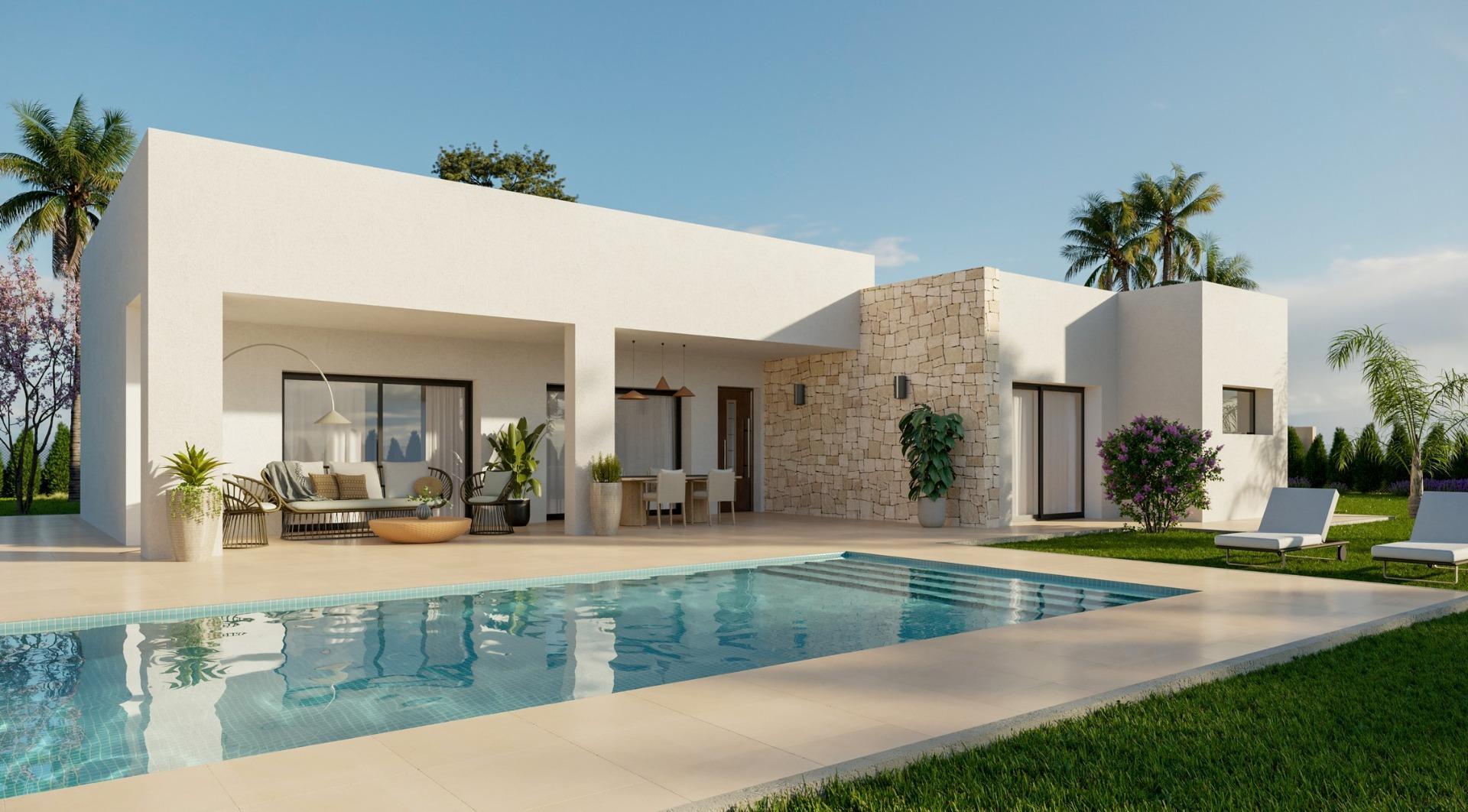 Exterior side view of new-build villa, Pedanías Este, Aspe