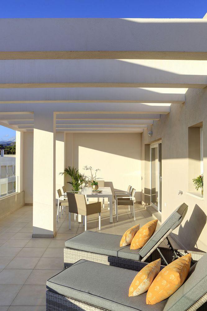 Exterior communal gardens of new-build development, Rodeo Alto, Marbella