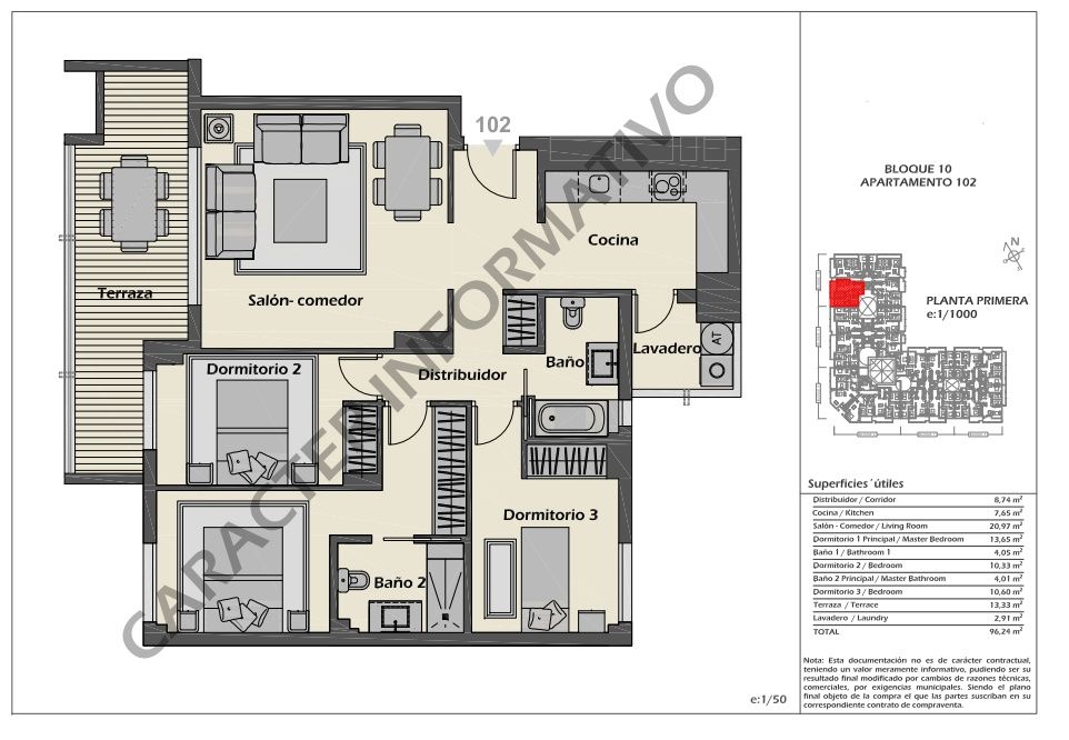Floor plan of 3-bedroom apartment in Rodeo Alto-Guadaiza-La Campana, Marbella