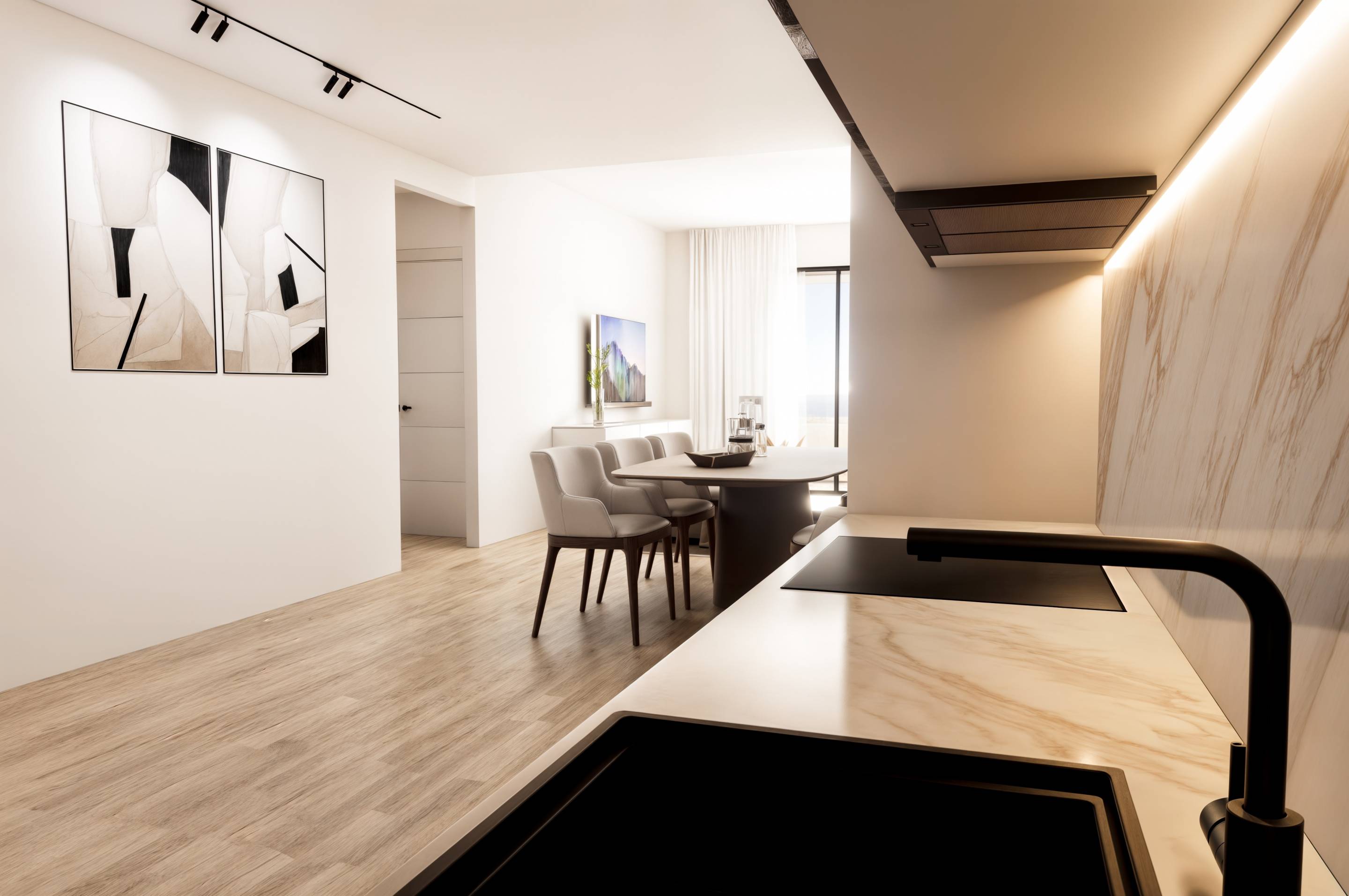 Kitchen worktop and appliances detail, new-build penthouse, Finestrat