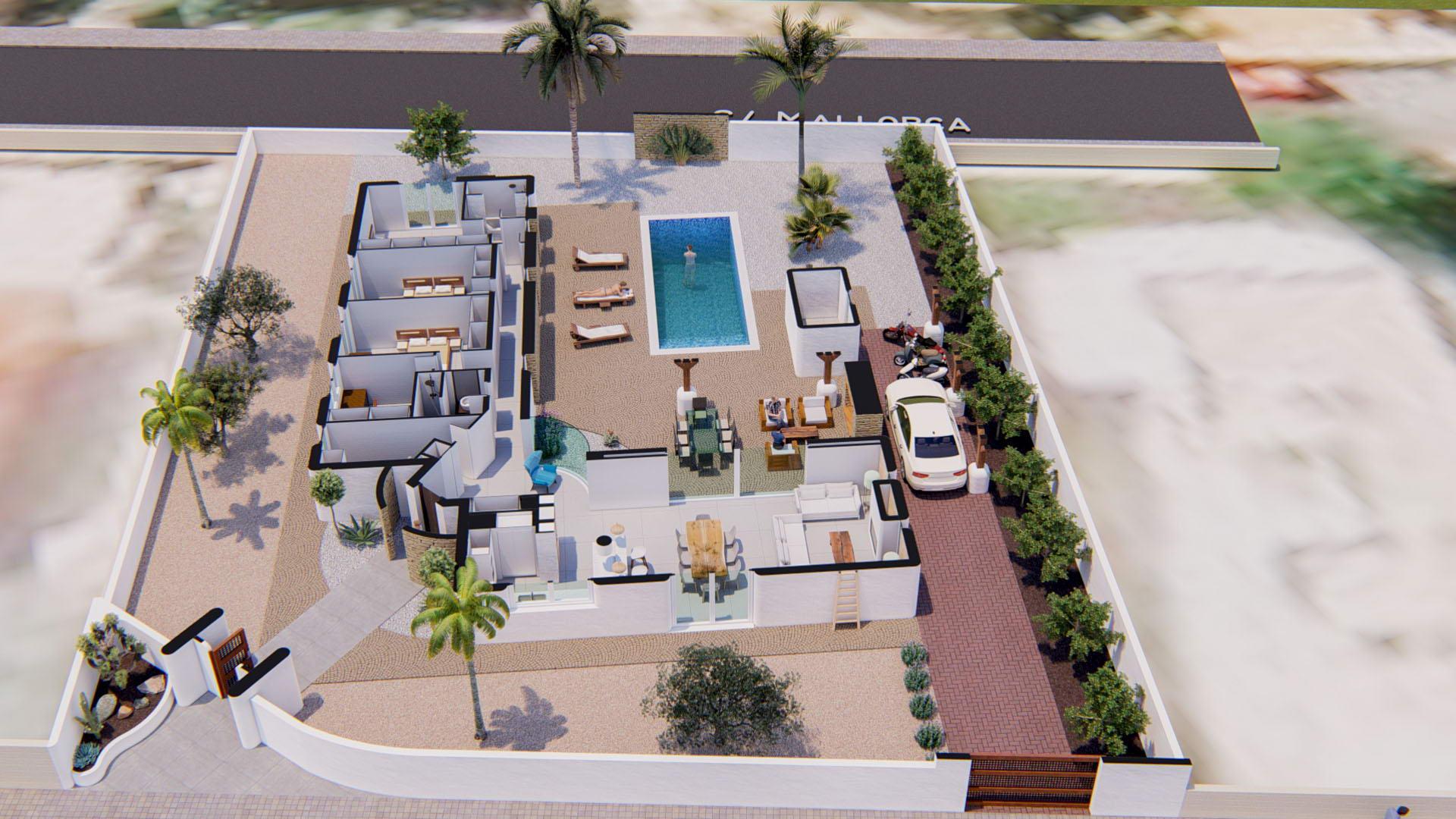 Exterior facade of 3-bedroom new-build villa in Alfaz del Pi Pueblo-Urbanizaciones
