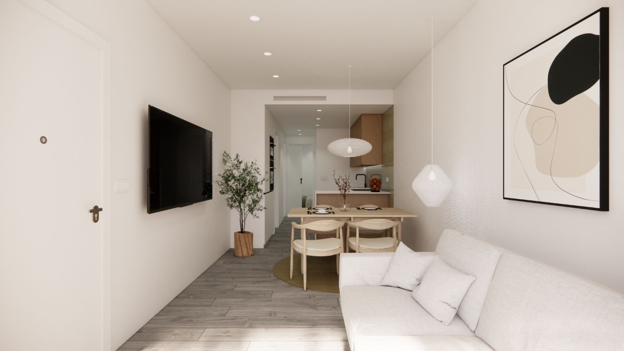 Tiled flooring in living area, new-build apartment, El Mojón