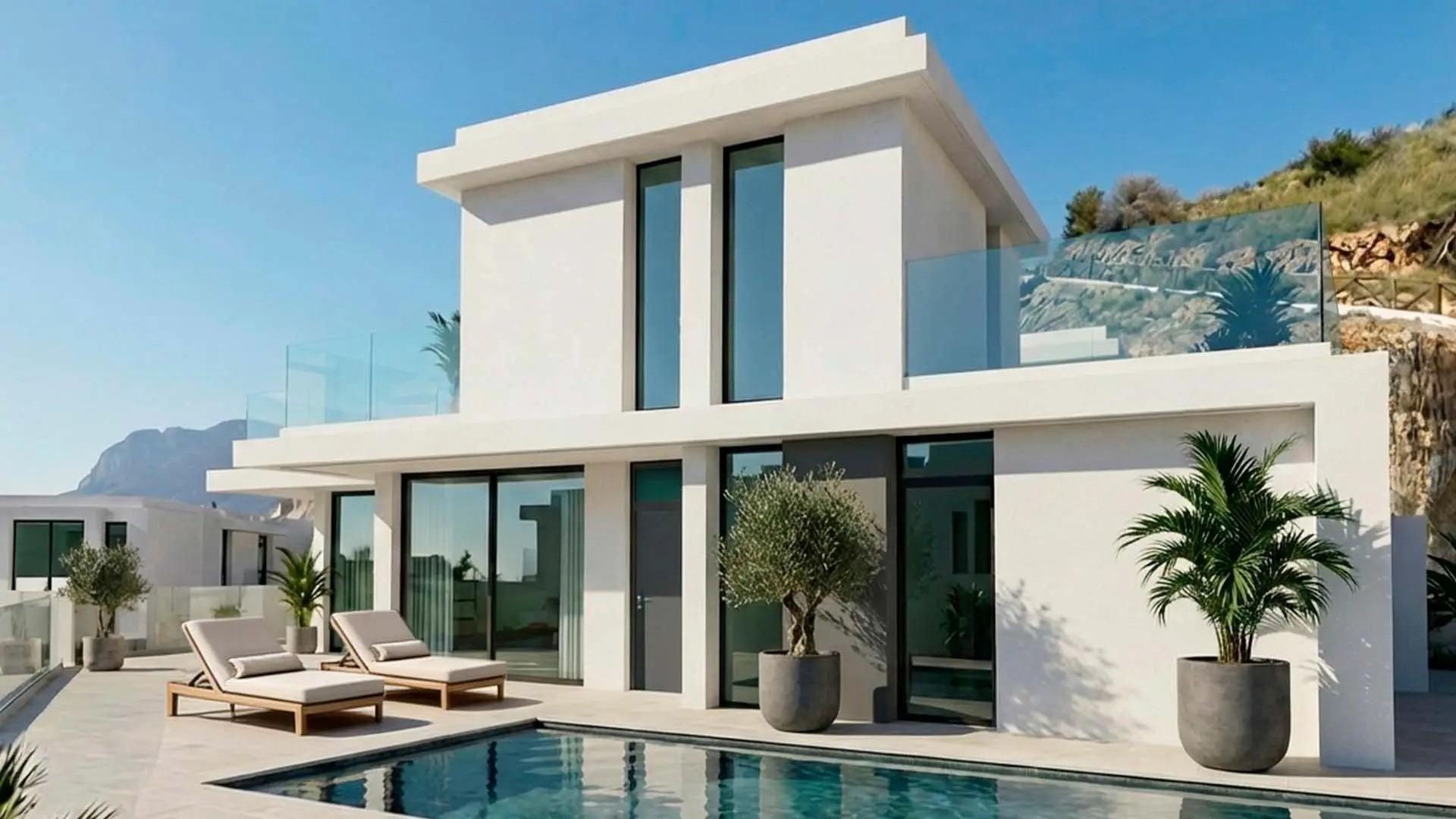 Villa for sale in Rincón de Loix, Benidorm - exterior view of new-build villa with private pool and garden