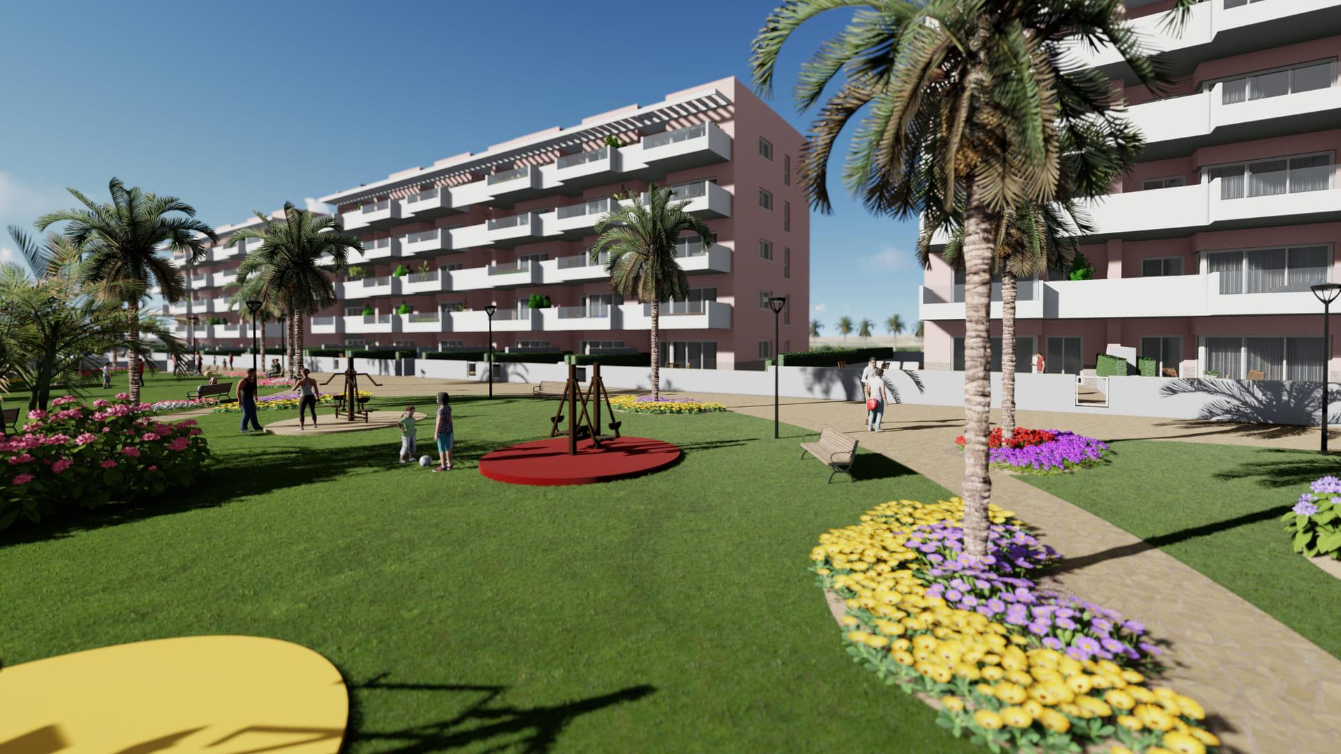 Communal garden or landscaped area, new-build development, El Raso