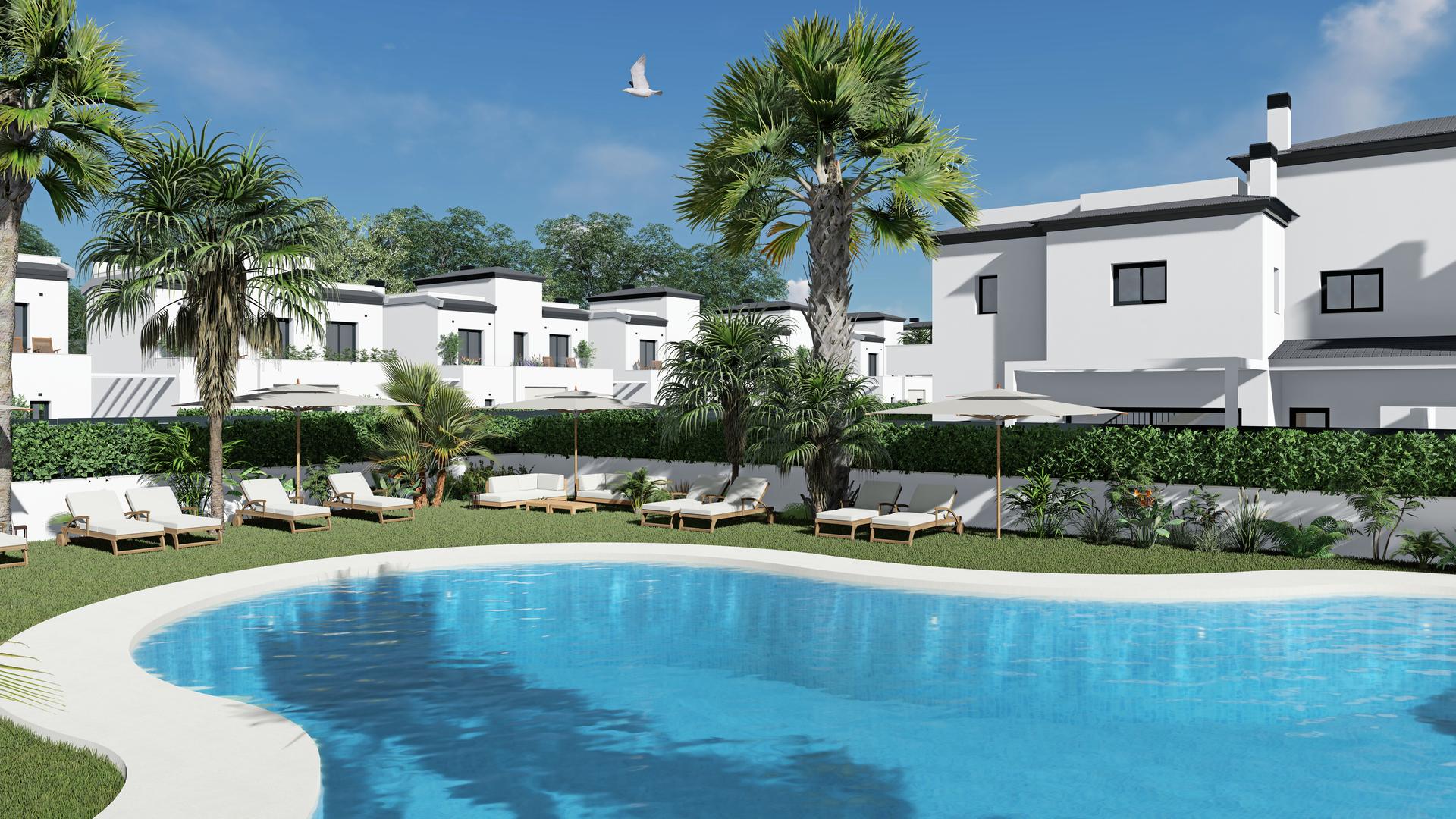 Townhouse for sale in Monte y Mar, Gran Alacant - exterior view of new-build townhouse with plot