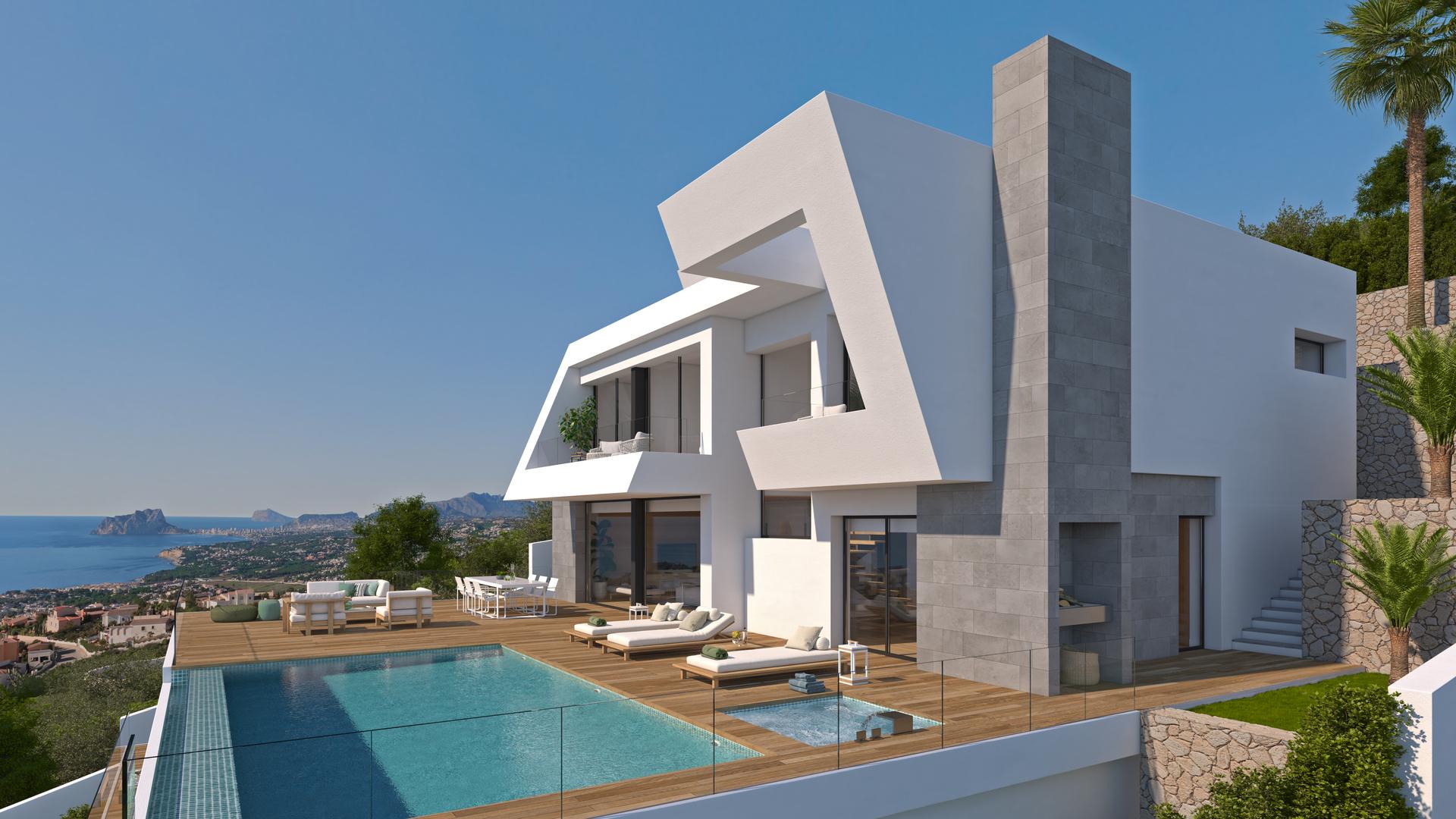 Villa for sale in Cumbre del Sol, Benitachell - exterior view of new-build property with sea views