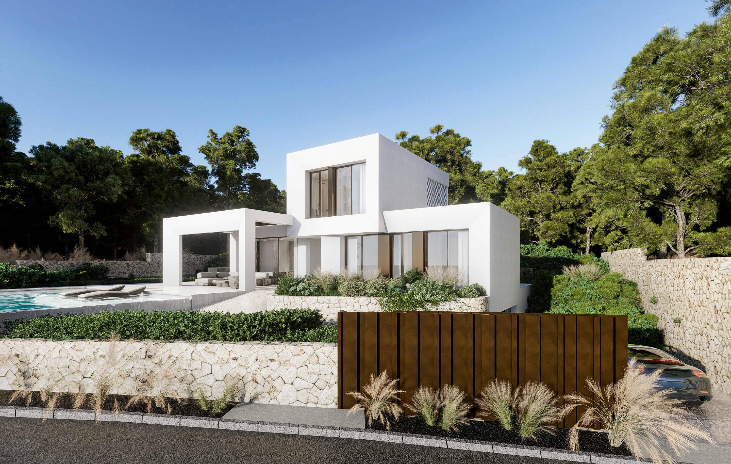Villa for sale in Las Colinas Golf, Orihuela - exterior view of new-build villa with plot
