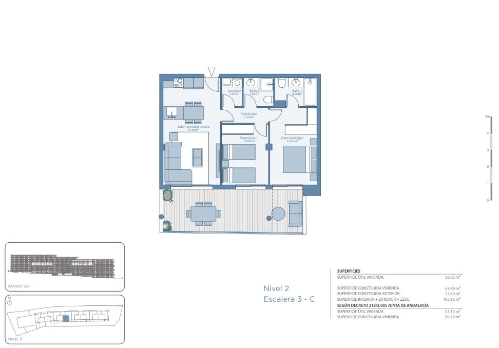 Floor plan of 2-bedroom new-build apartment, Los Boliches, Fuengirola
