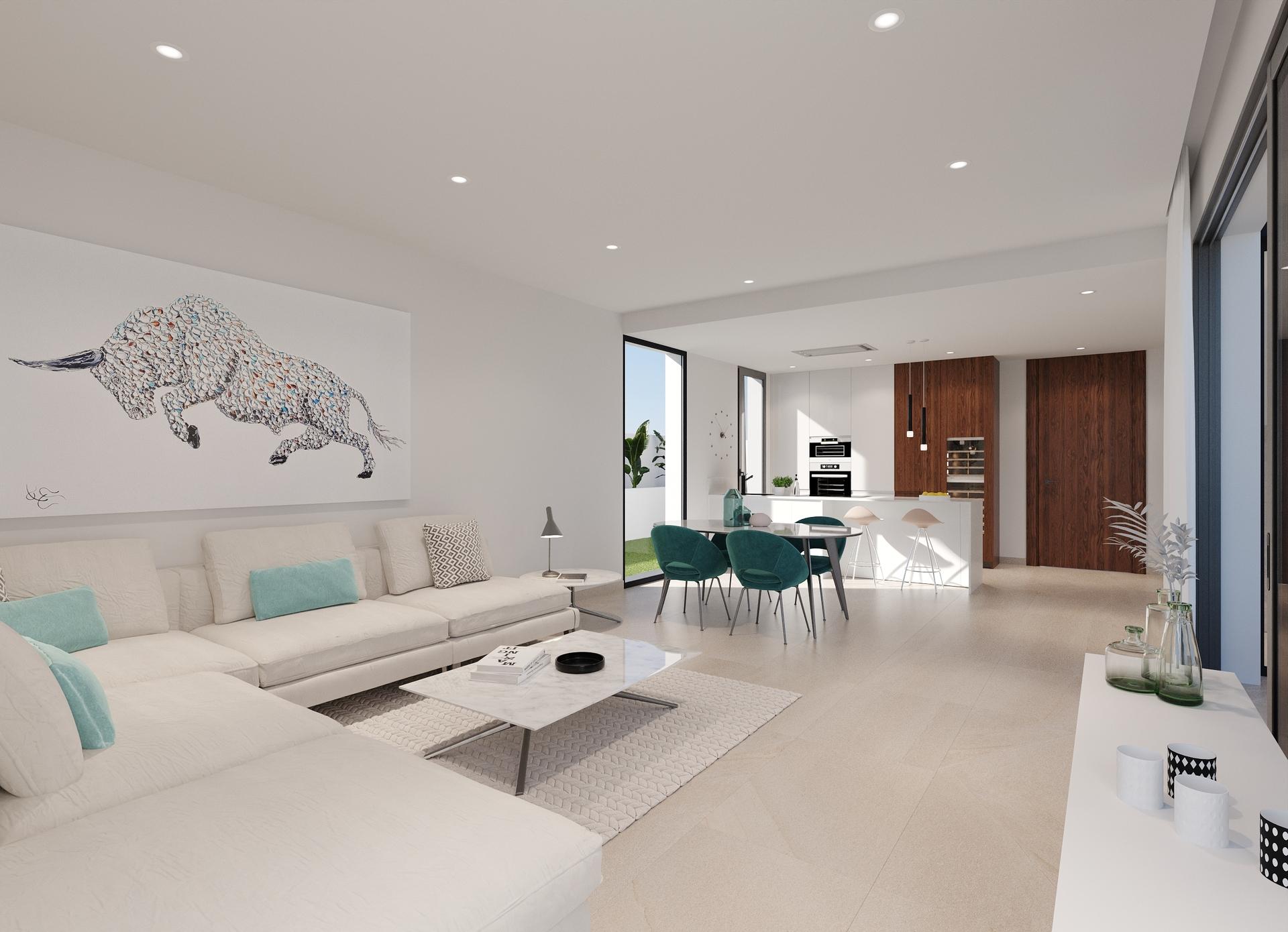 Rendered exterior facade detail of new-build villa, Finestrat Hills