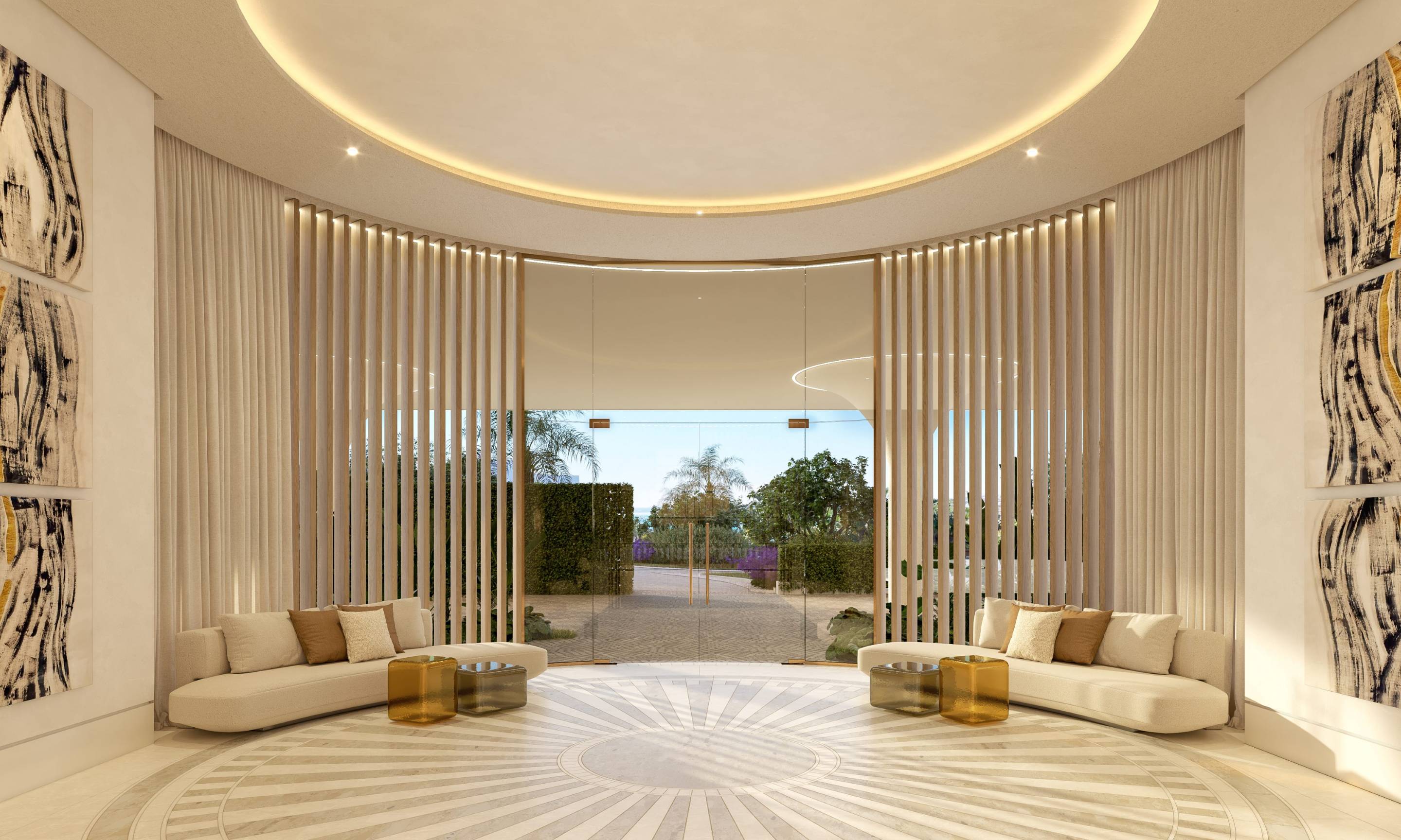 Pool terrace with sun lounger area in Los Llanos development
