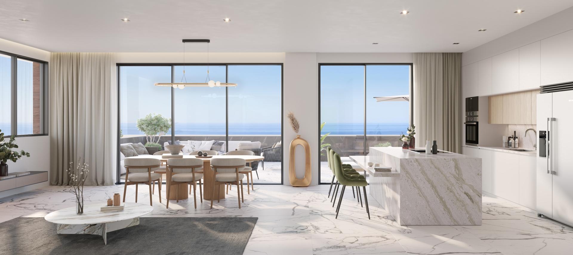 Communal pool area of new-build development in El Velerín, Estepona