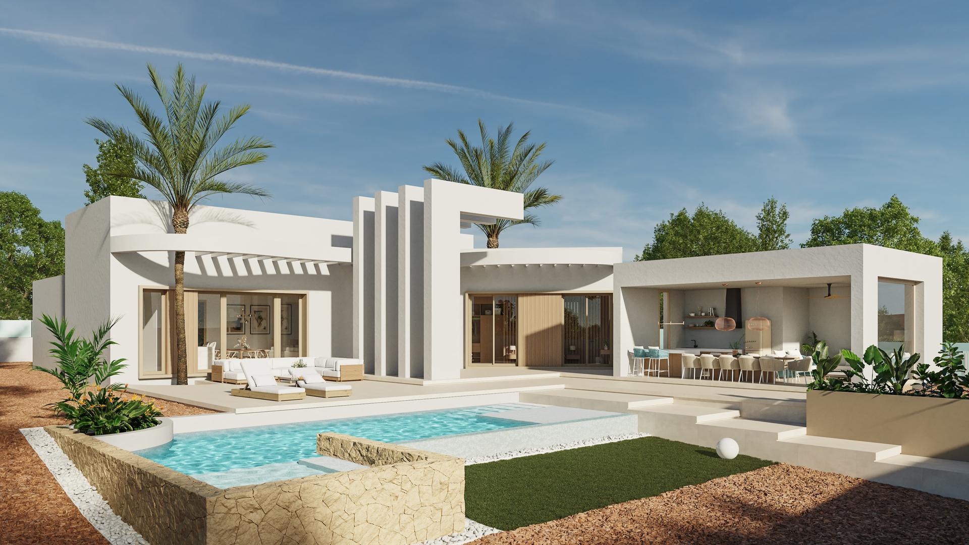 Garden area of 10,078m2 plot, 4-bedroom villa in Algorfa