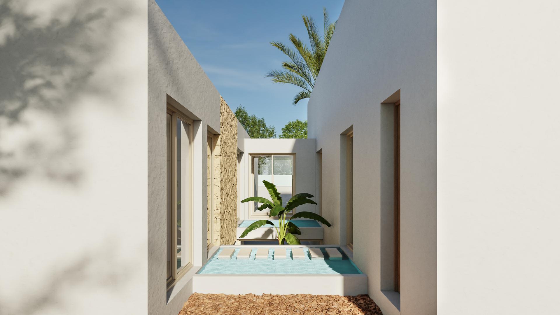 Outdoor space on large plot, new-build villa in Algorfa