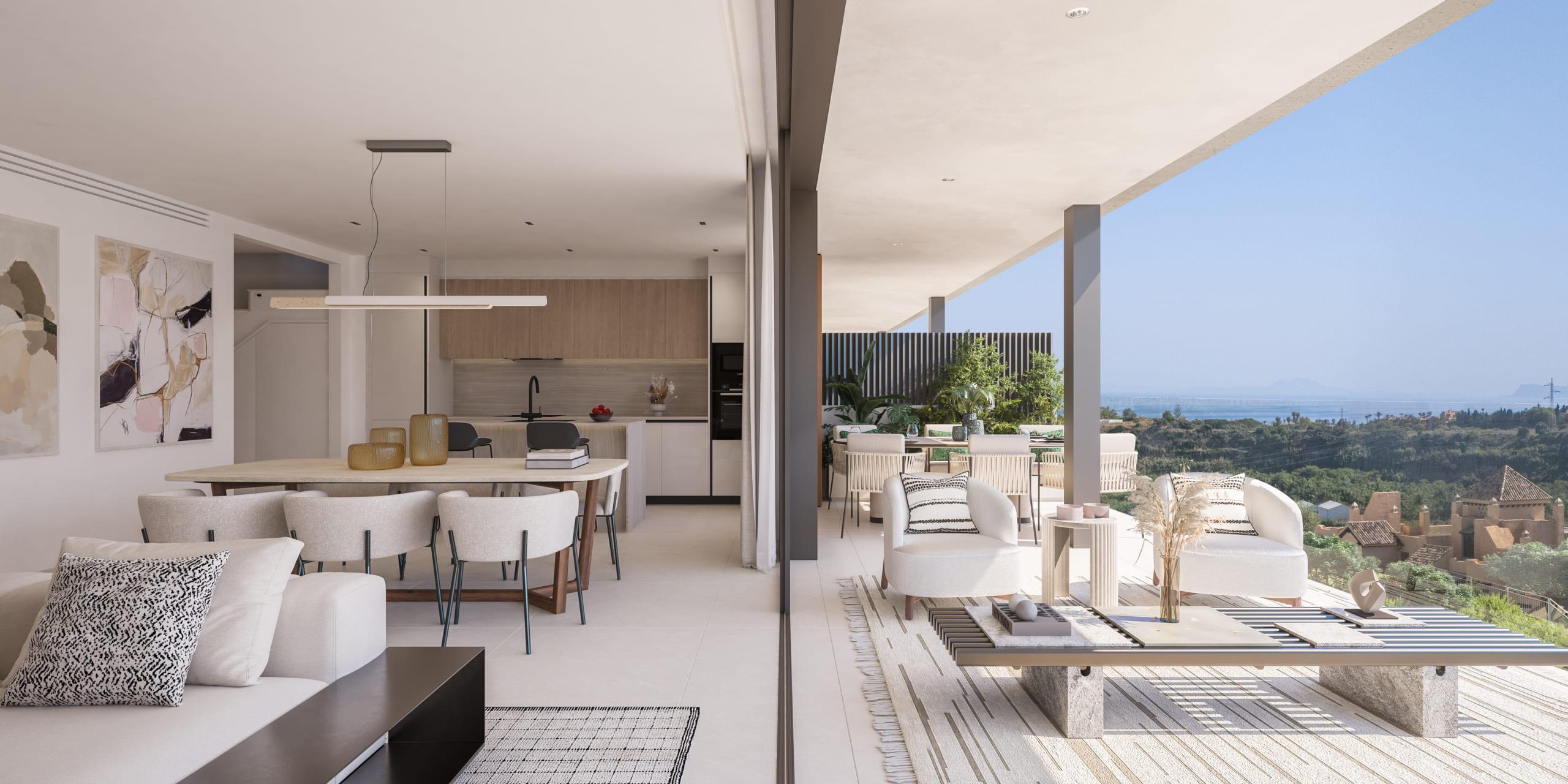 Living room with terrace access in penthouse, Cancelada, Estepona