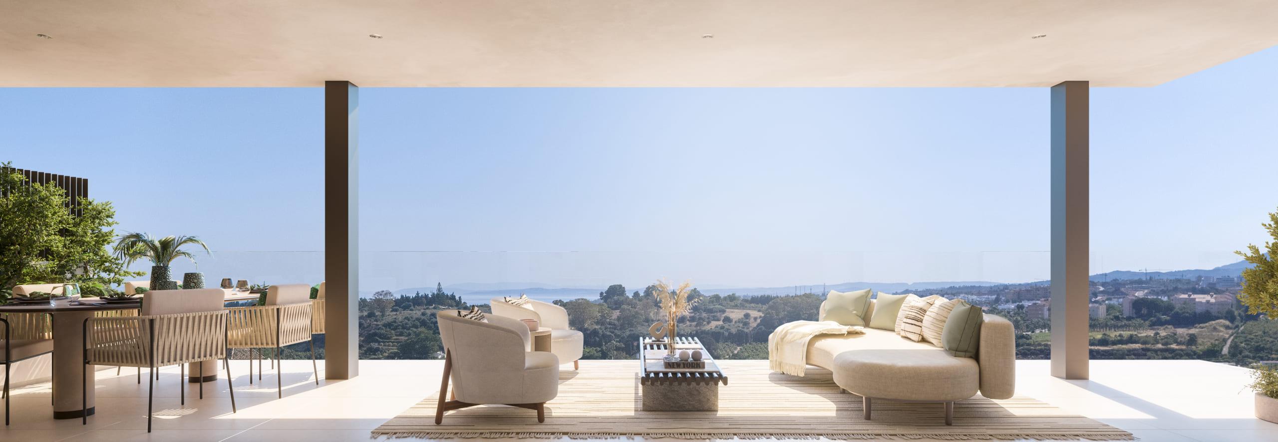 Terrace area adjoining living space, 2-bedroom penthouse, Cancelada