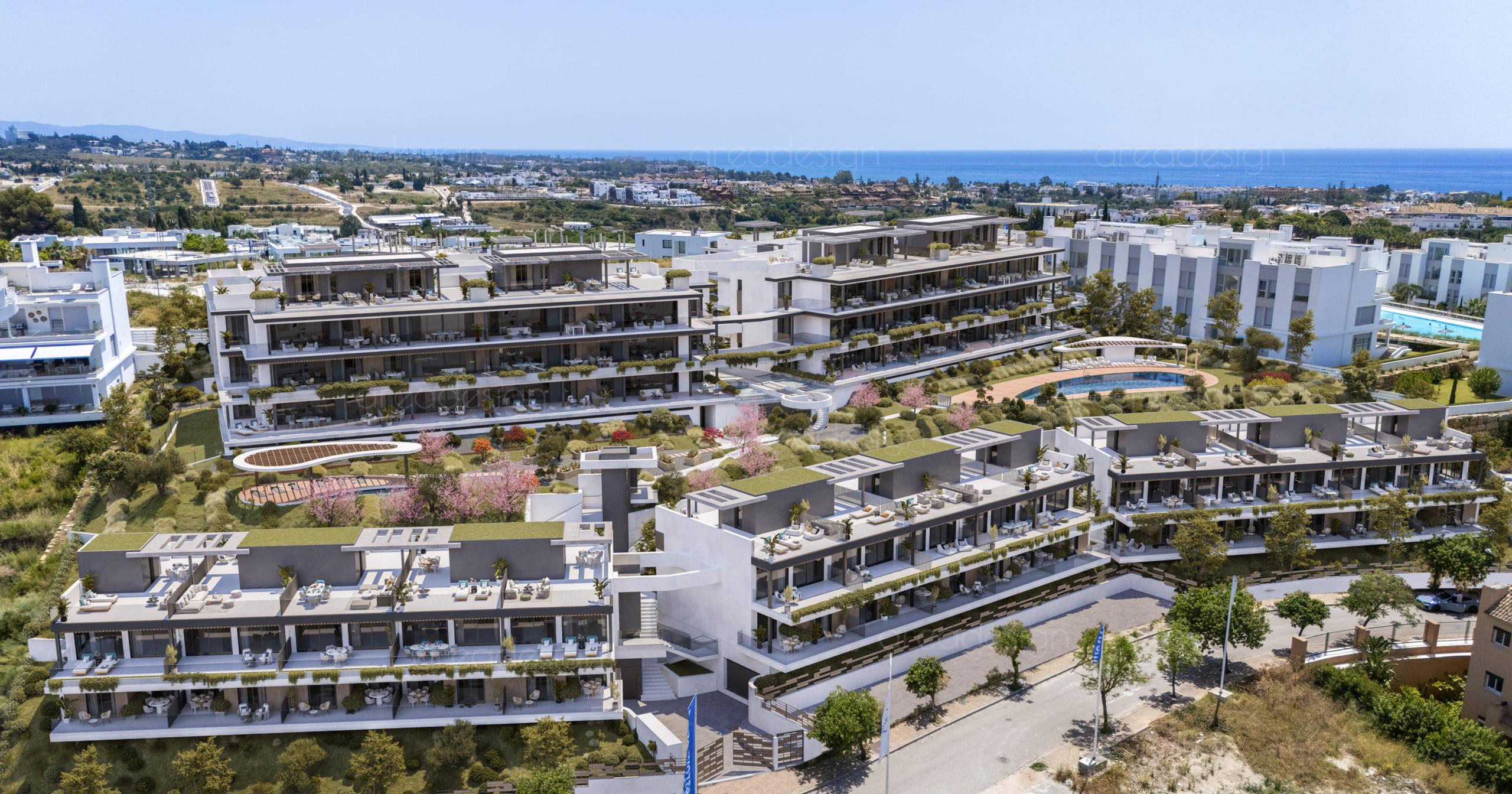 Open-plan living and dining area in 2-bedroom penthouse, Cancelada, Estepona