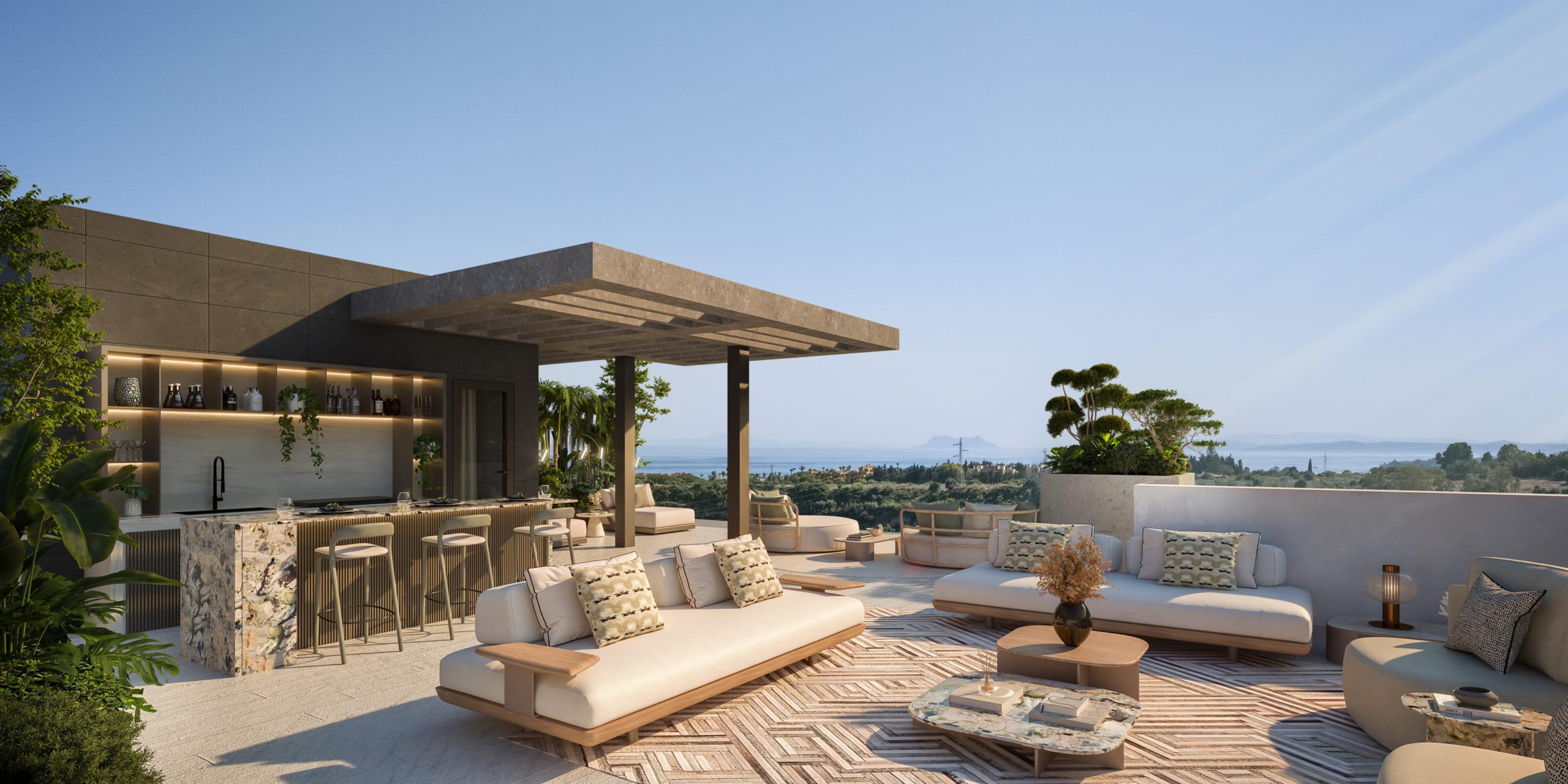 Private solarium terrace on 2-bedroom penthouse, Cancelada, Estepona