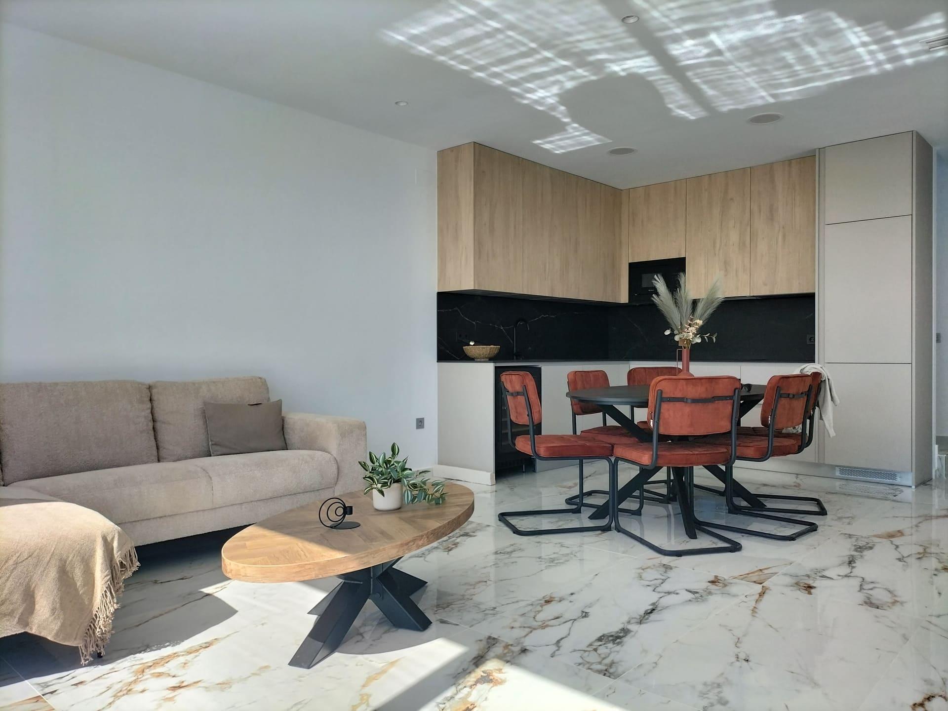 Living area with large rear windows, new-build villa, Pinar de Campoverde