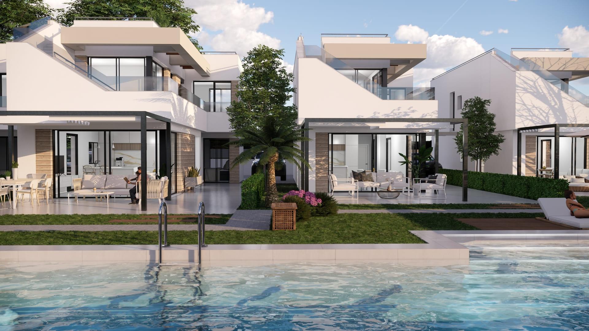 Open-plan living and dining area in new-build villa, Pinar de Campoverde