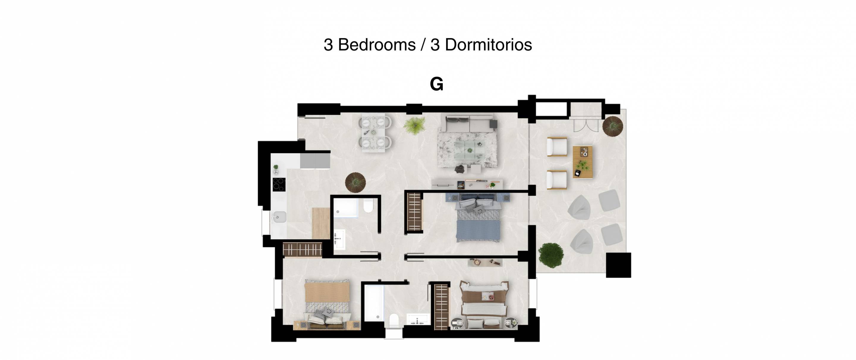 Floor plan of 3-bedroom apartment, Hipódromo-Cerrado del Águila, Mijas