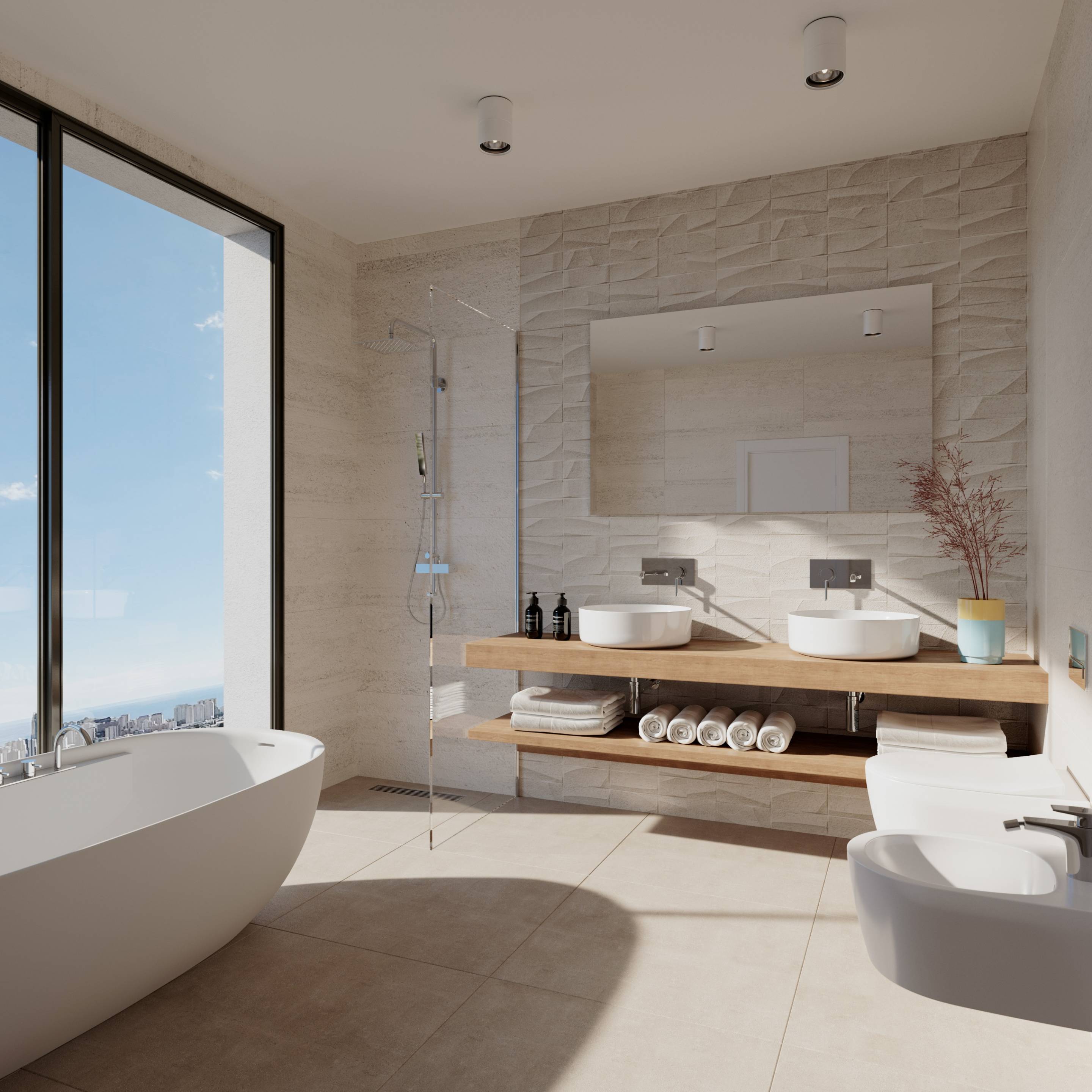 Outdoor pool area of new-build villa, Sierra Cortina, Finestrat
