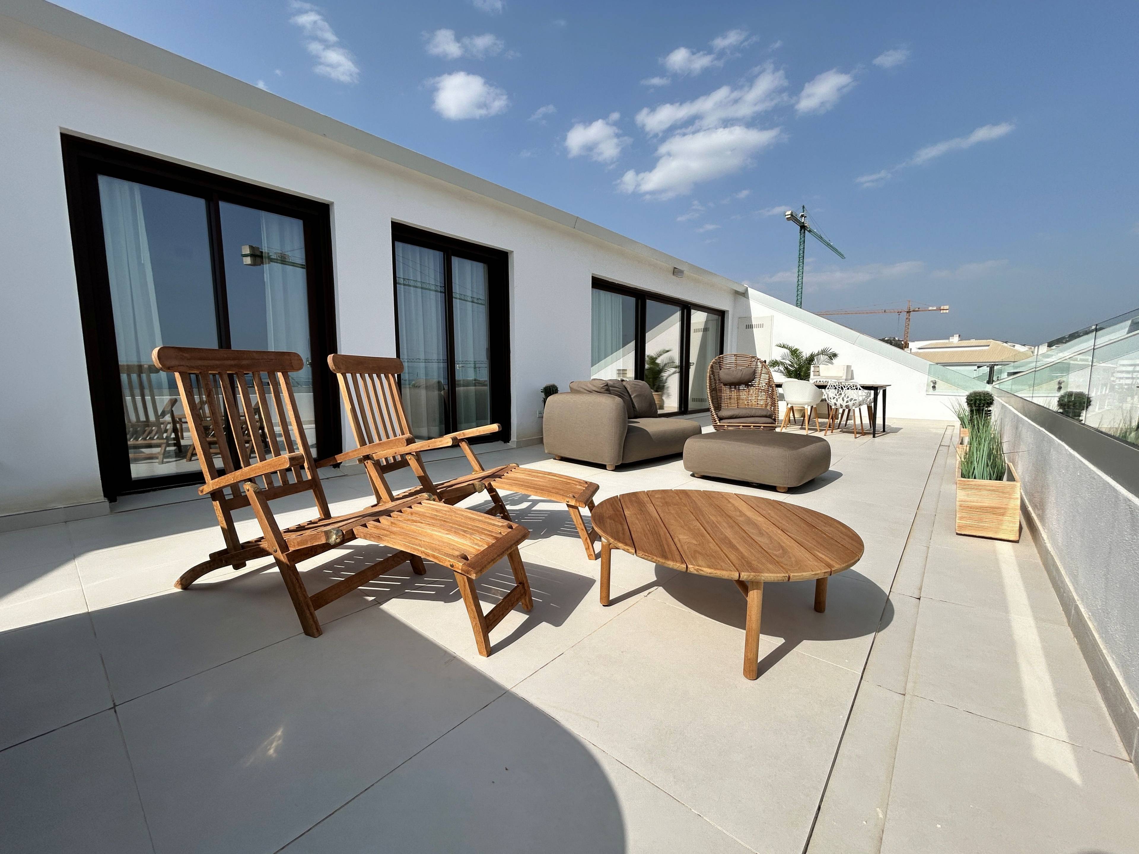 Outdoor terrace area with views in 3-bedroom penthouse, El Higuerón