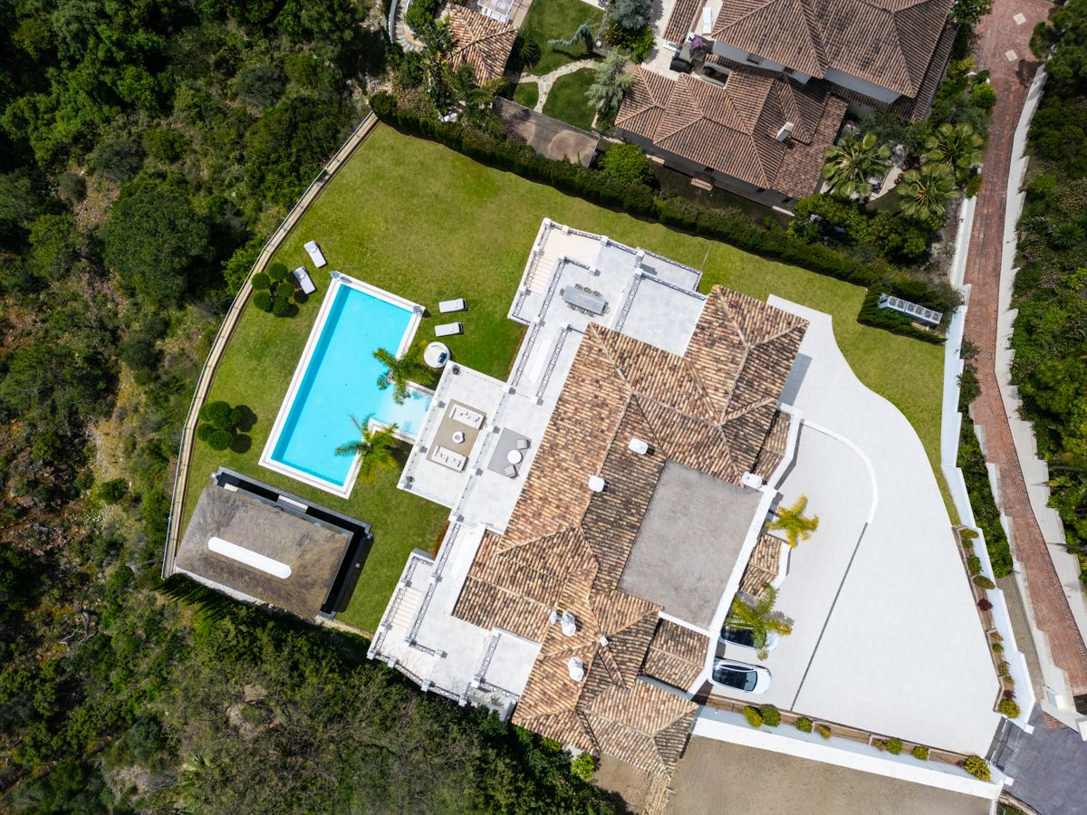 Night-time exterior of new-build villa in La Zagaleta-El Madroñal, Benahavis