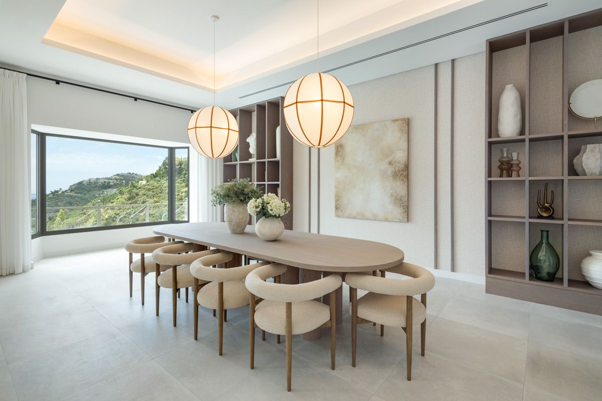 Living room with floor-to-ceiling glazing in new-build villa, Benahavis