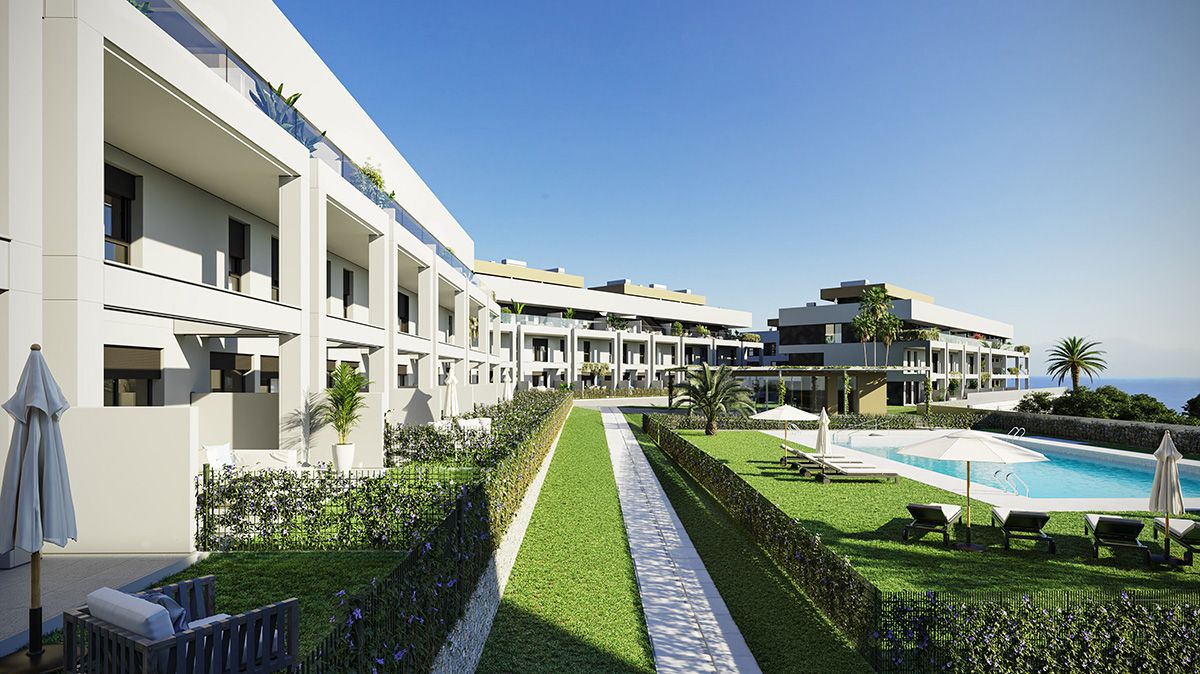 Ground-floor apartment for sale in Urb Playa Cancelada, Estepona - exterior view of 2-storey new-build development