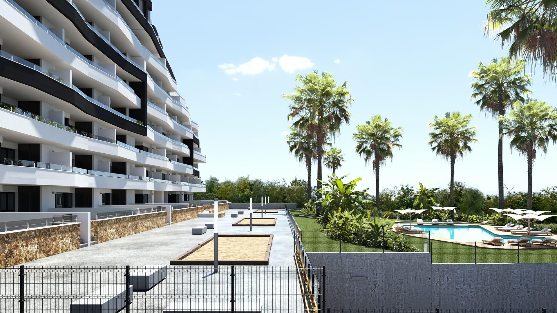 Communal garden space, residential complex, Pueblo 9, San Miguel De Salinas