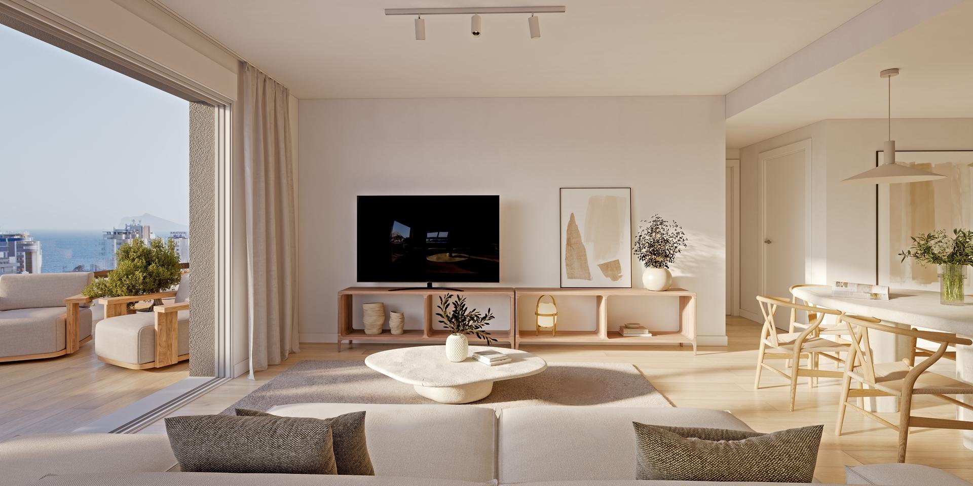 Living area in 2-bedroom penthouse, Playa arenal-bol