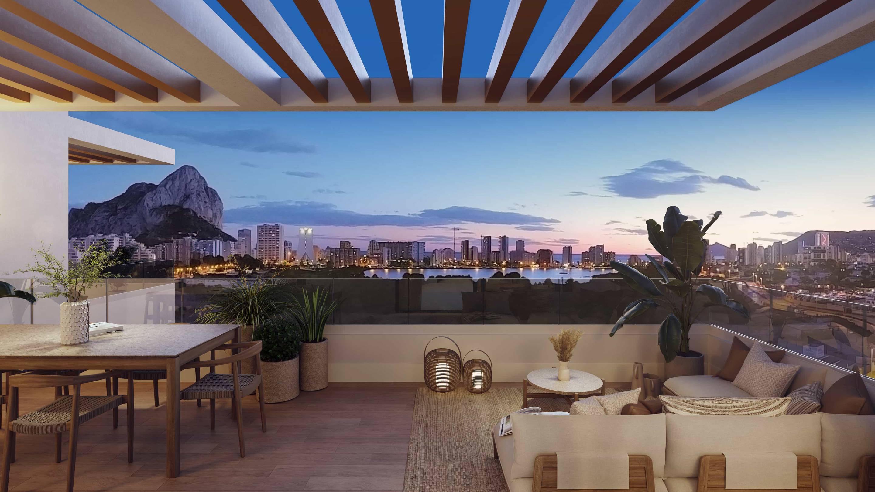 Street-level view of new-build apartment building exterior, Playa de Fossa-Levante, Calpe
