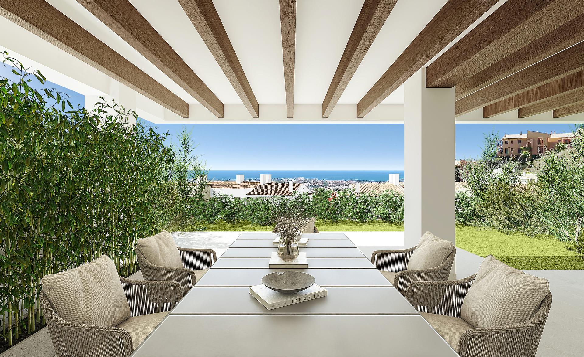 Communal pool area in new-build development, El Paraíso, Benahavis