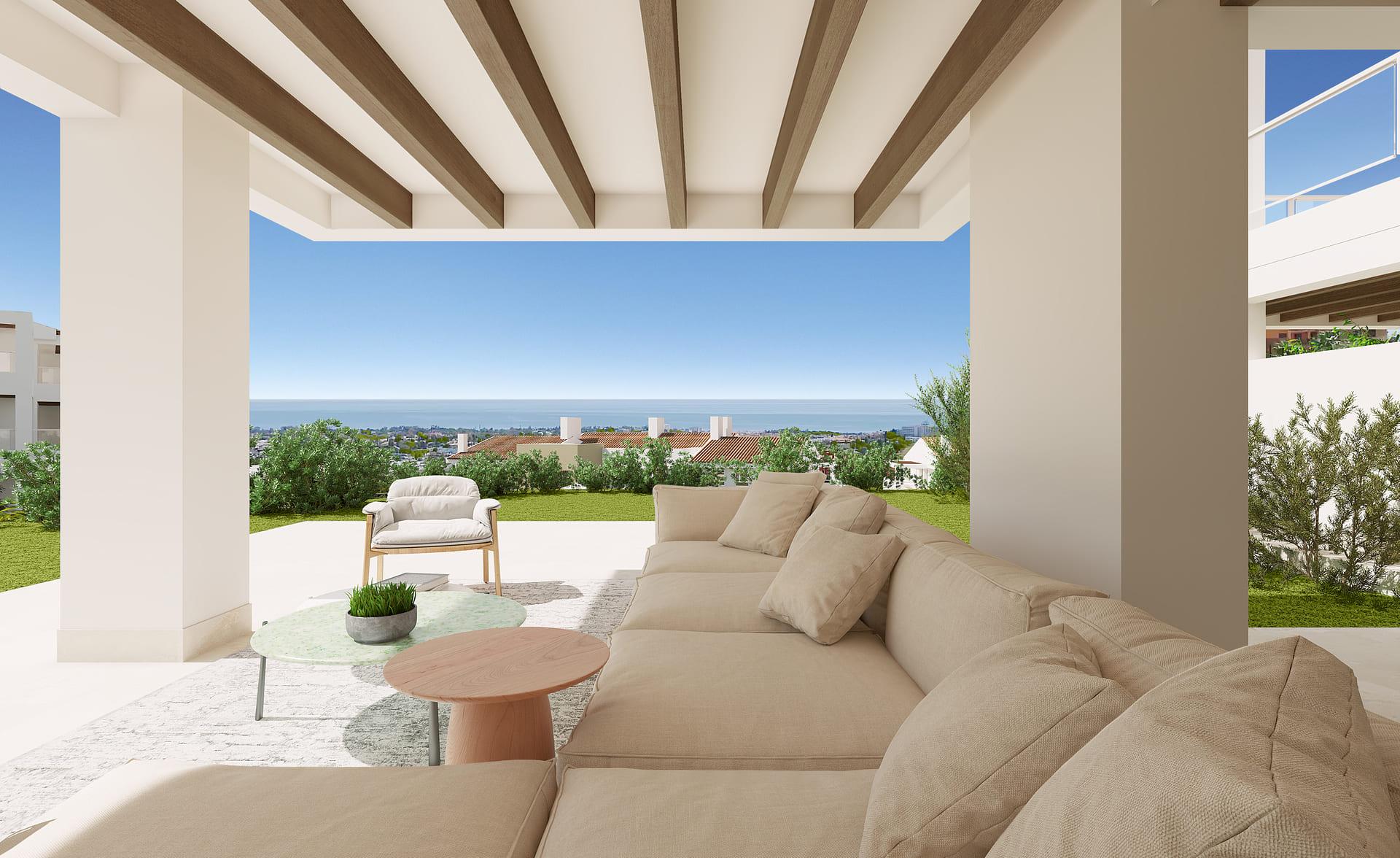 Terrace or balcony area in new-build apartment, El Paraíso, Benahavis