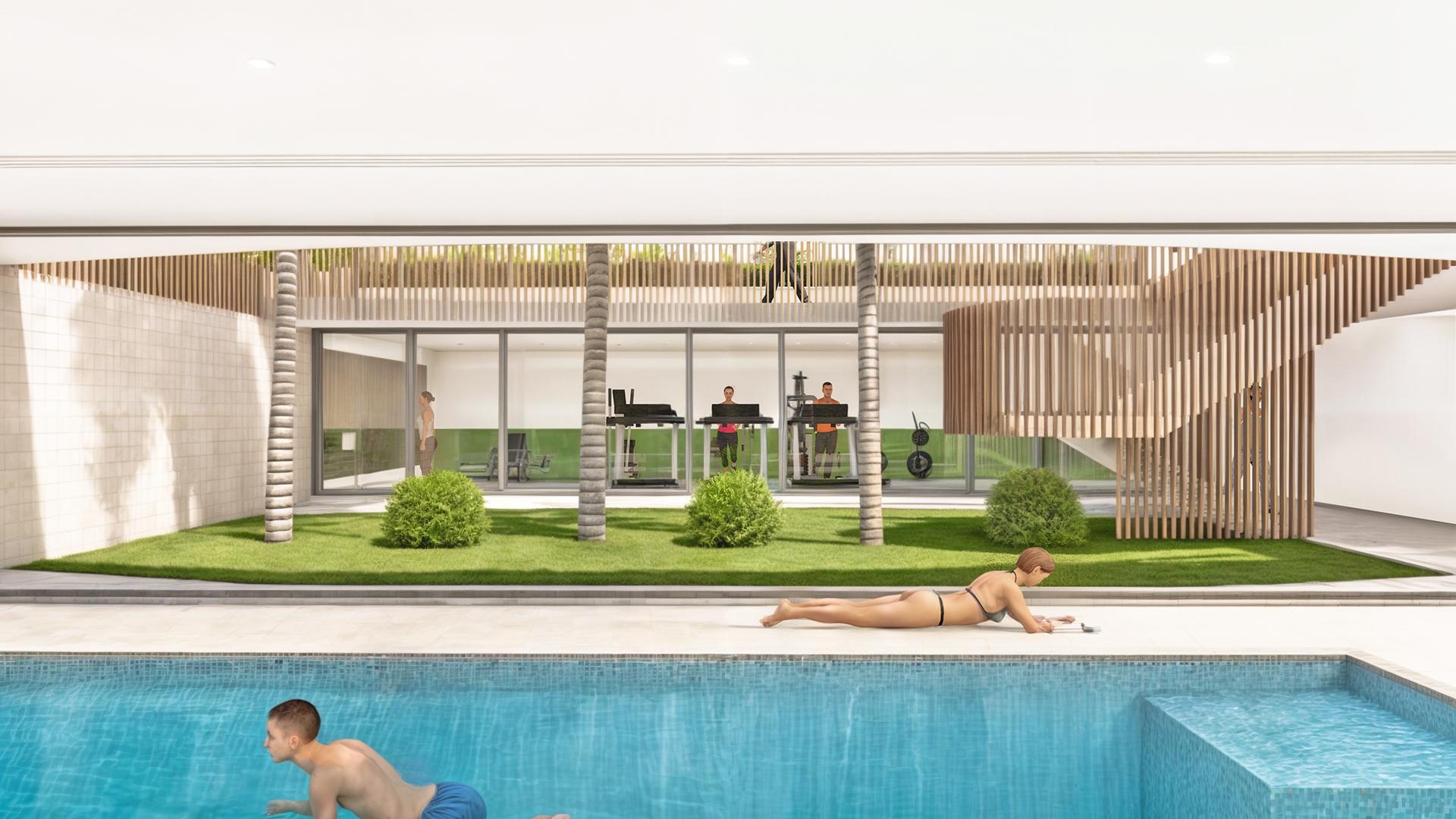 Communal swimming pool area of residential complex, La Torre de la Horadada