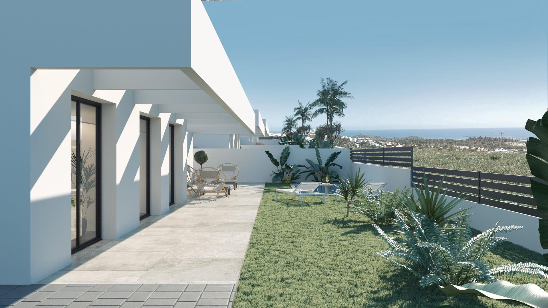 Entrance door and facade detail, new-build villa, Golf Puig Campana