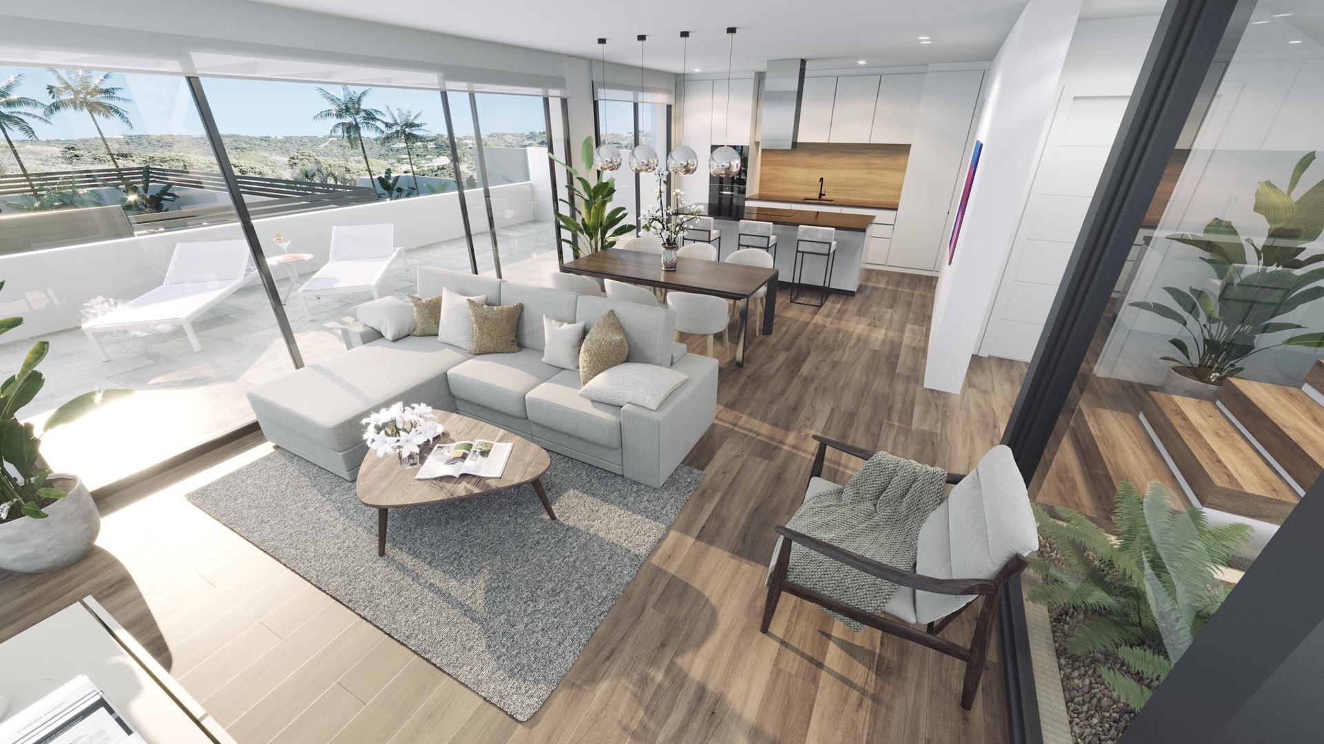 Outdoor entertaining area in new-build villa, Golf Puig Campana