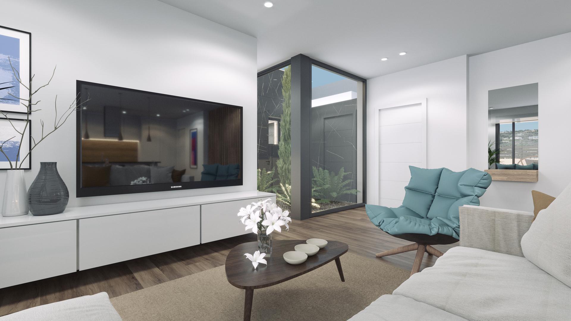Street view of new-build villa exterior, Golf Puig Campana, Finestrat
