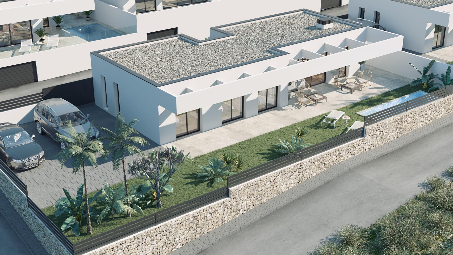 Exterior finish detail of new-build villa, Golf Puig Campana, Finestrat
