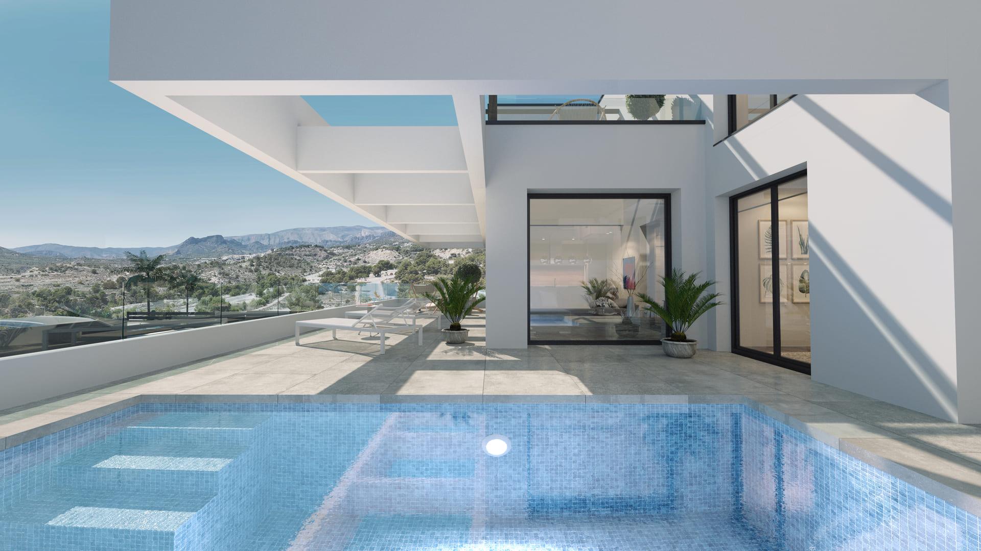 Open-plan kitchen and dining area in 3-bedroom villa, Golf Puig Campana