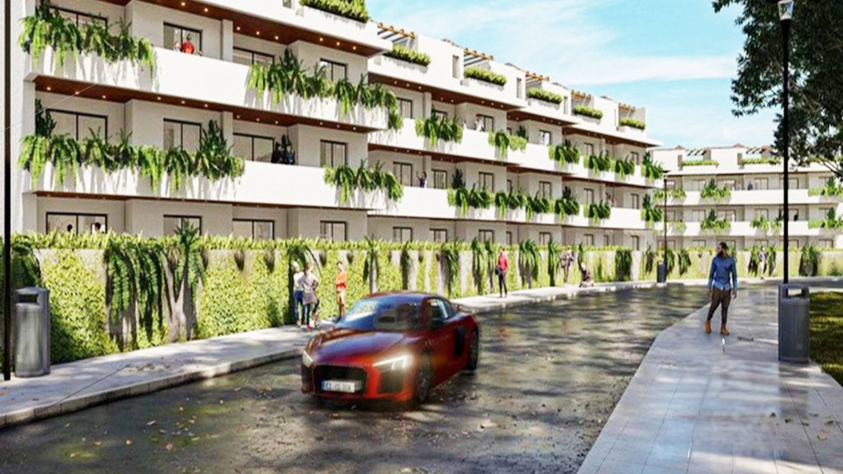 Communal pool area of new-build development, Torrenueva, Mijas