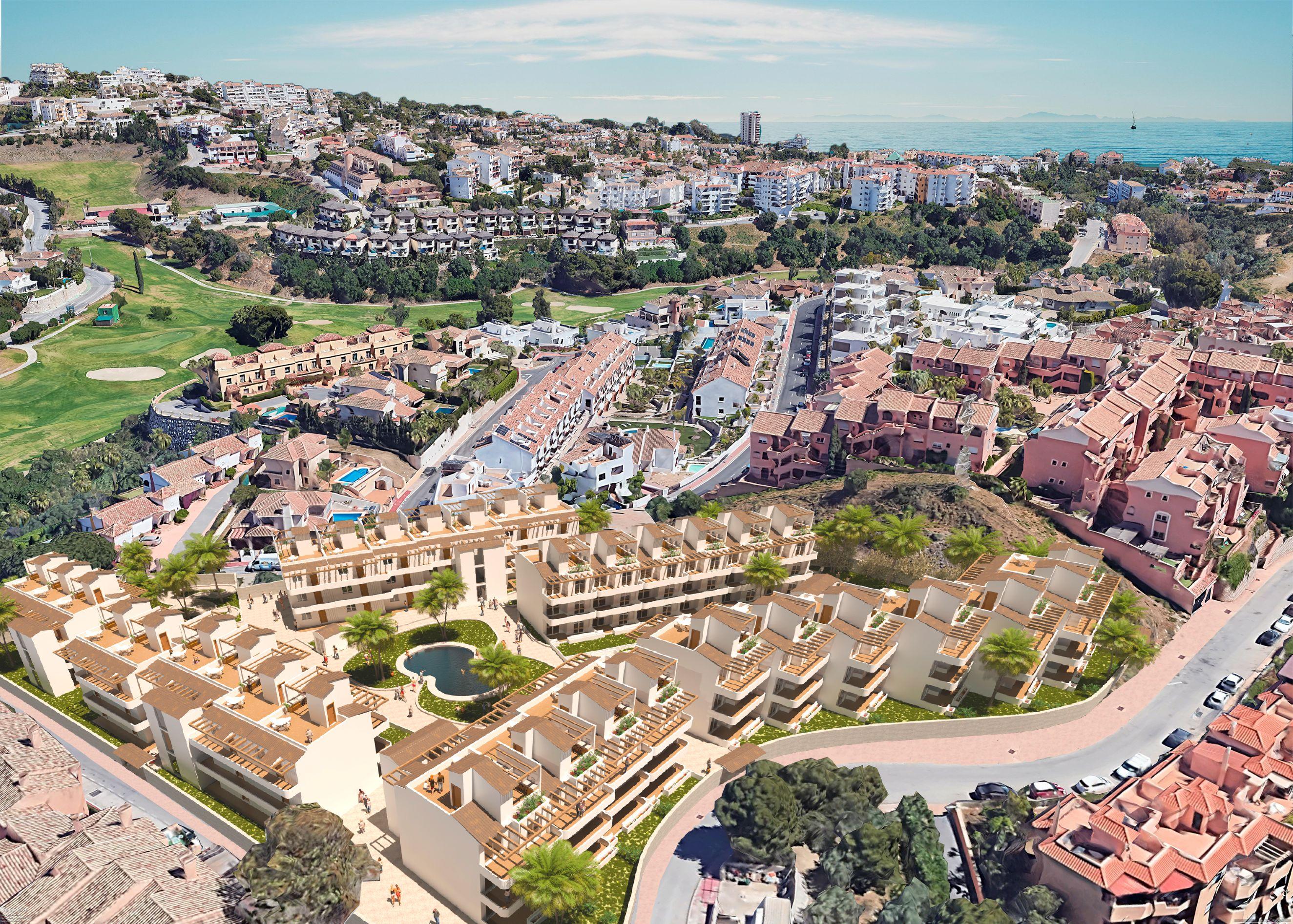 Open-plan living and dining area in 2-bedroom penthouse, Torrenueva, Mijas