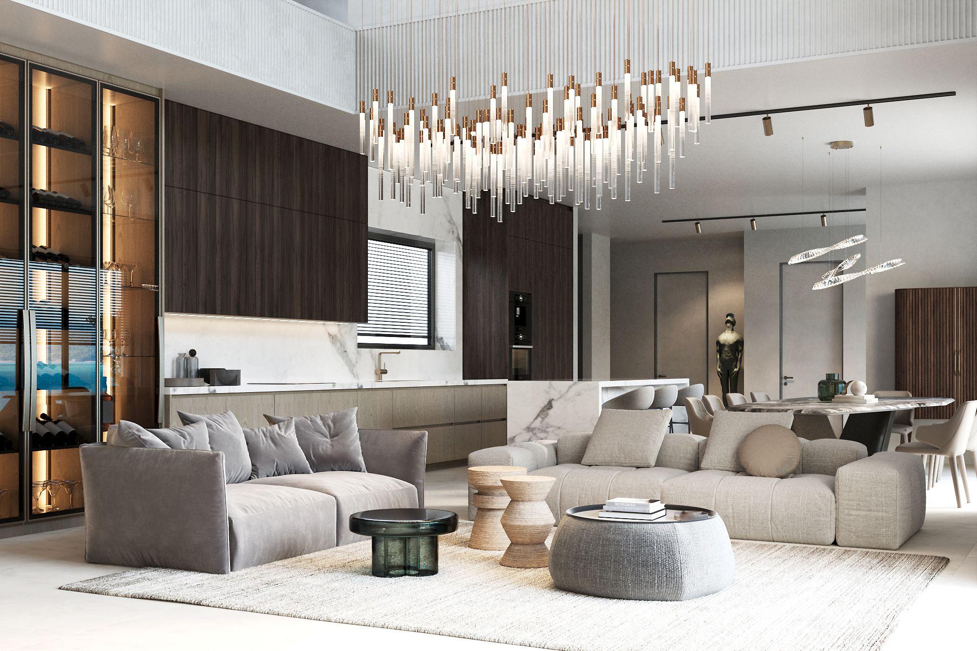 Living room with large glazed doors, new-build villa, Finestrat Hills